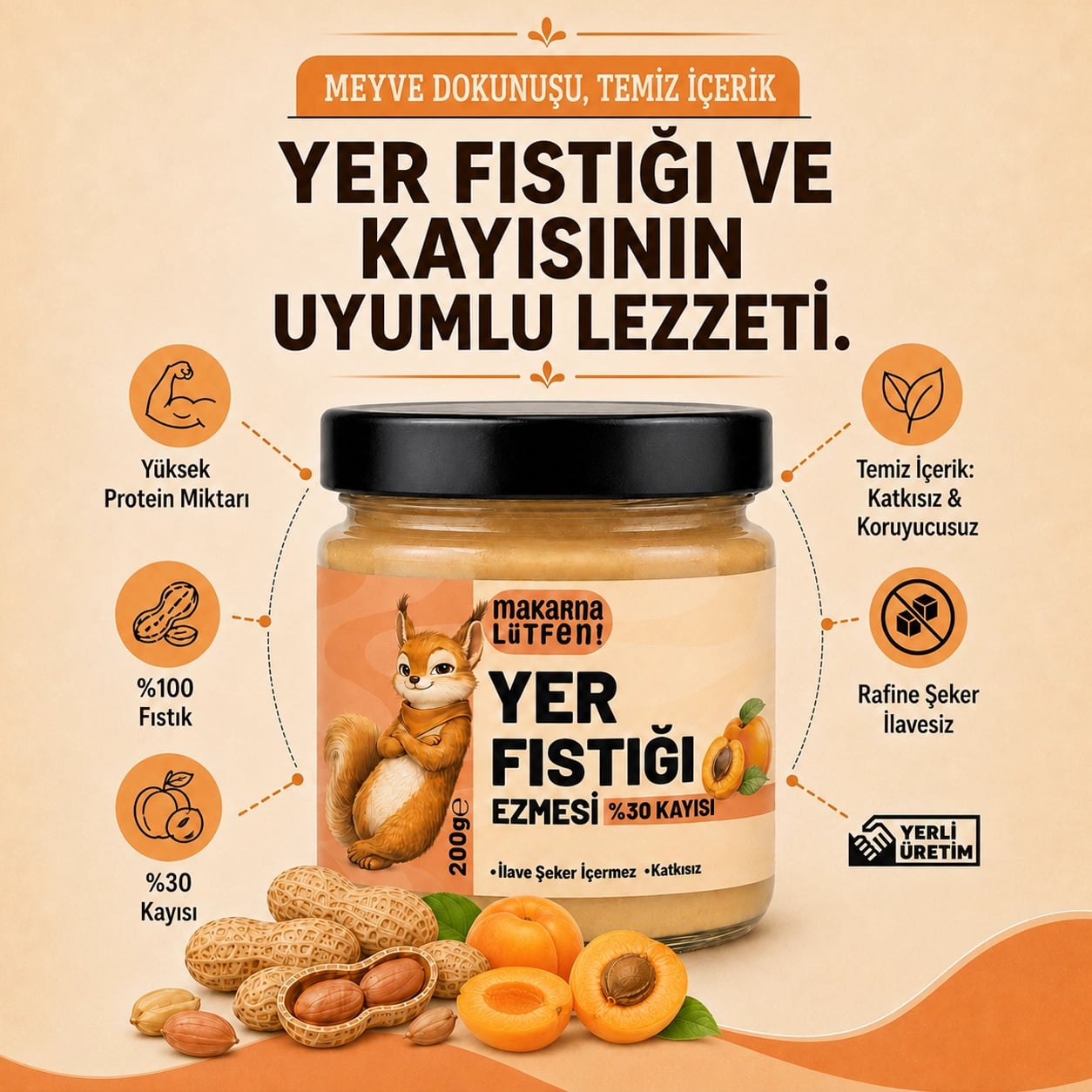 Kayısılı Yer Fıstığı Ezmesi 200 g (%30 Gün Kurusu K.) 2