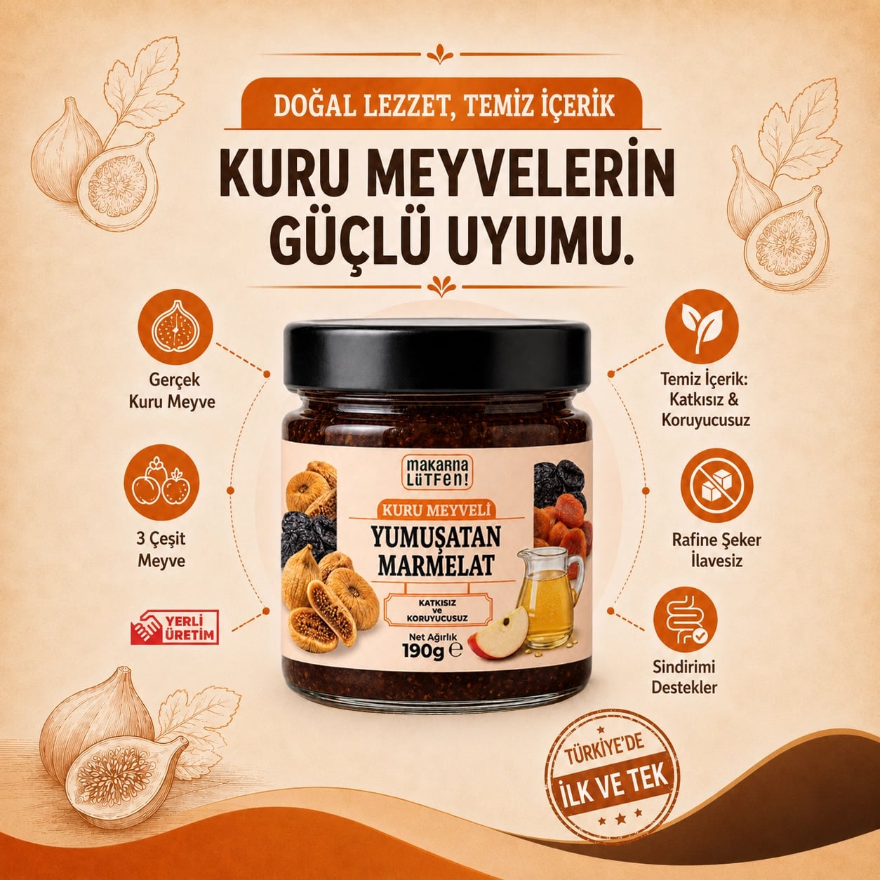 Yumuşatan Marmelat (Kuru İncir-Kayısı-Erik - 190 gram) 2