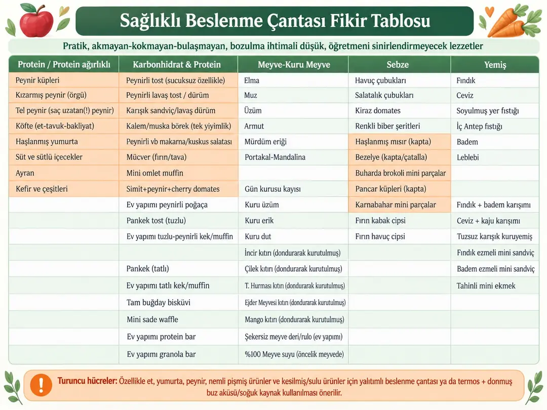 Beslenme çantasına ne koyabiliriz?