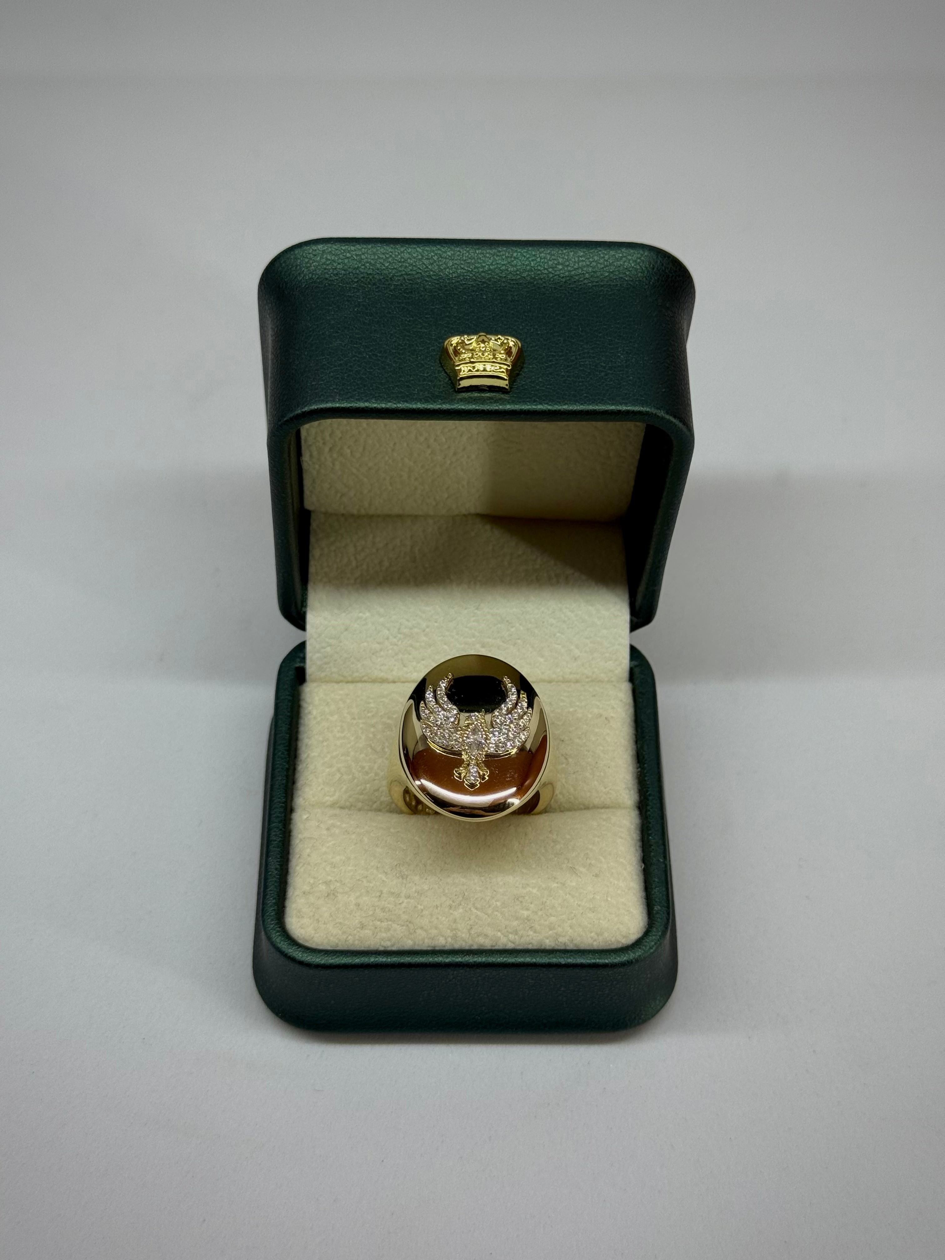 14 K Taşlı Anka Kuşu Oval ALtın Yüzük