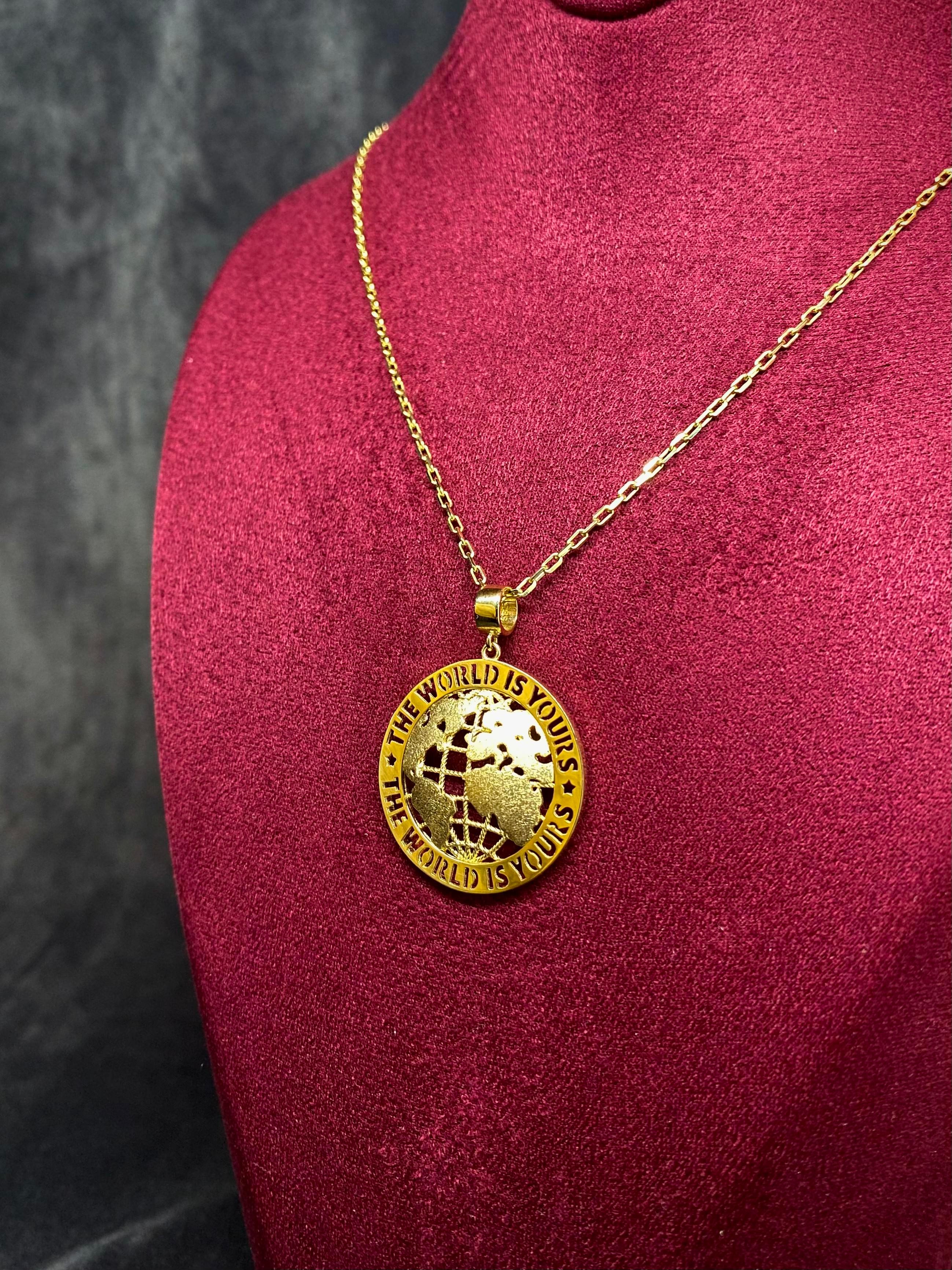 14 K Dünya Atlas Altın Kolye