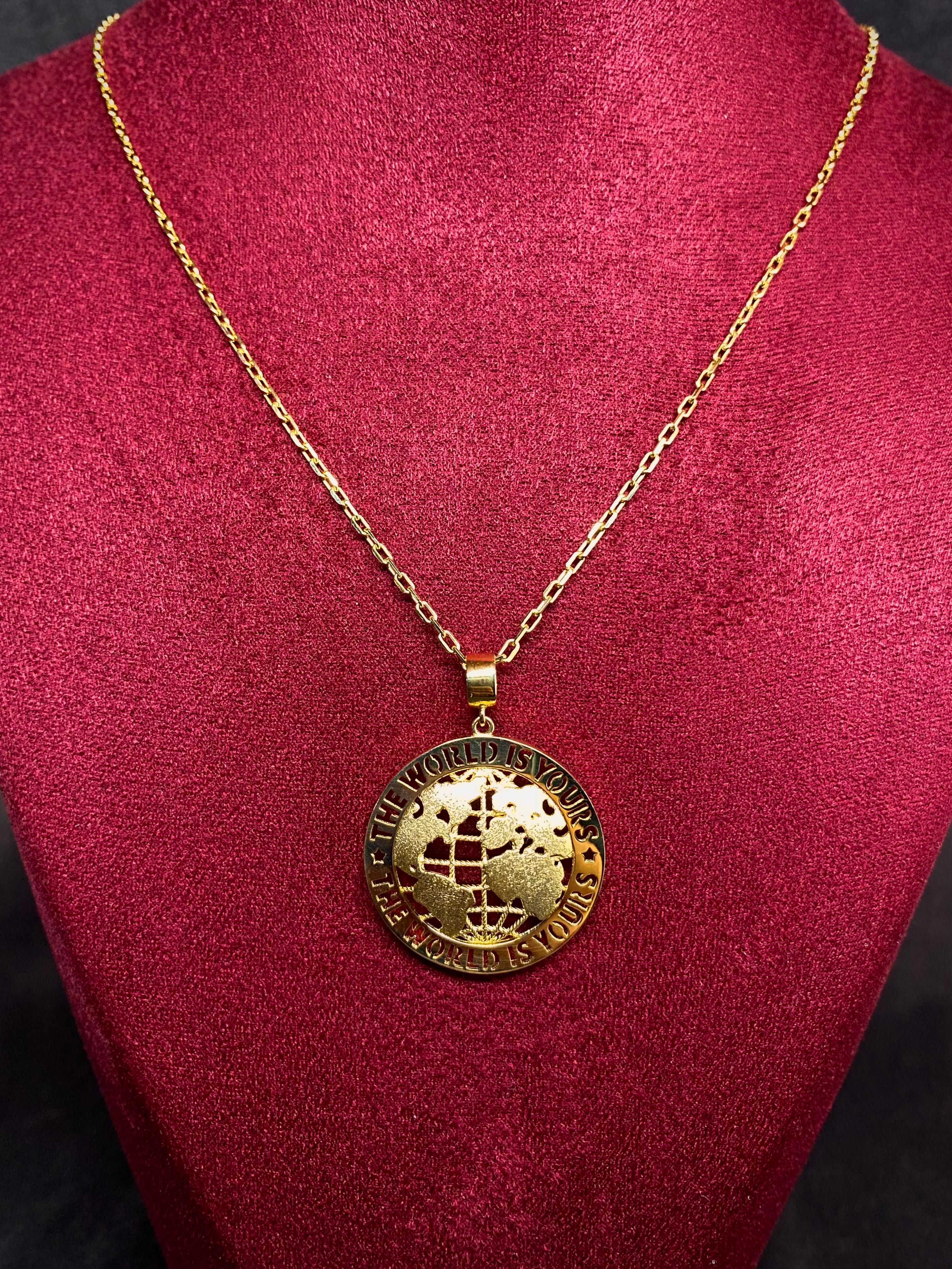 14 K Dünya Atlas Altın Kolye