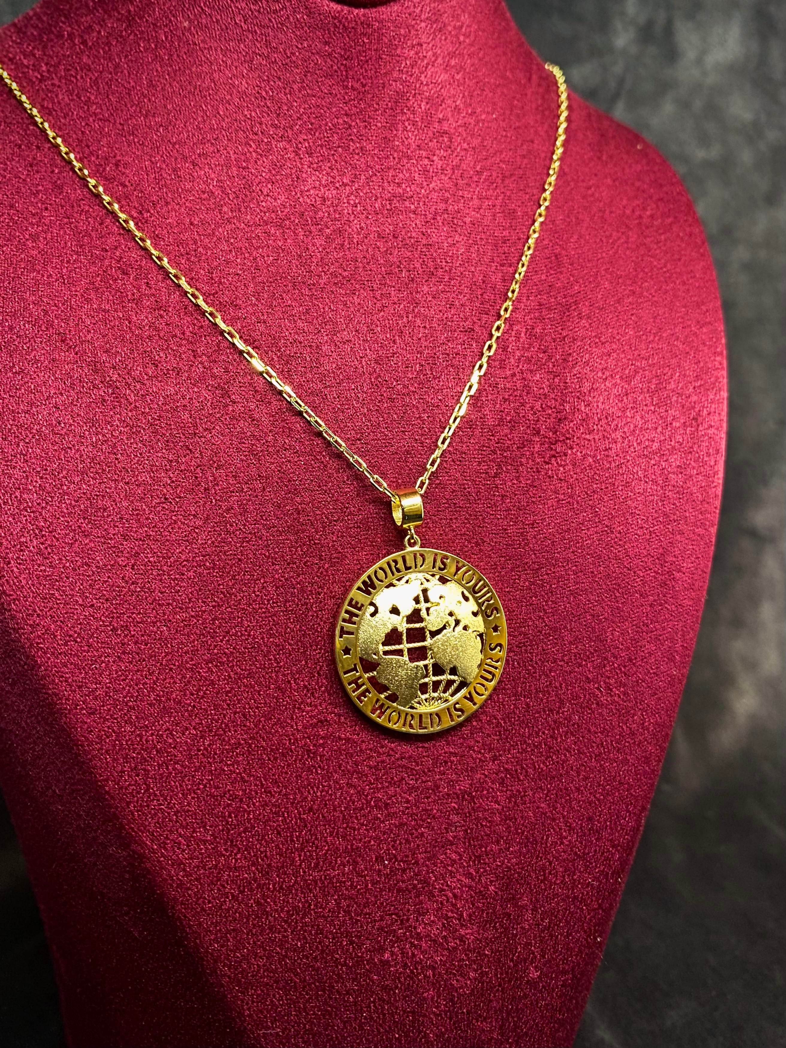14 K Dünya Atlas Altın Kolye