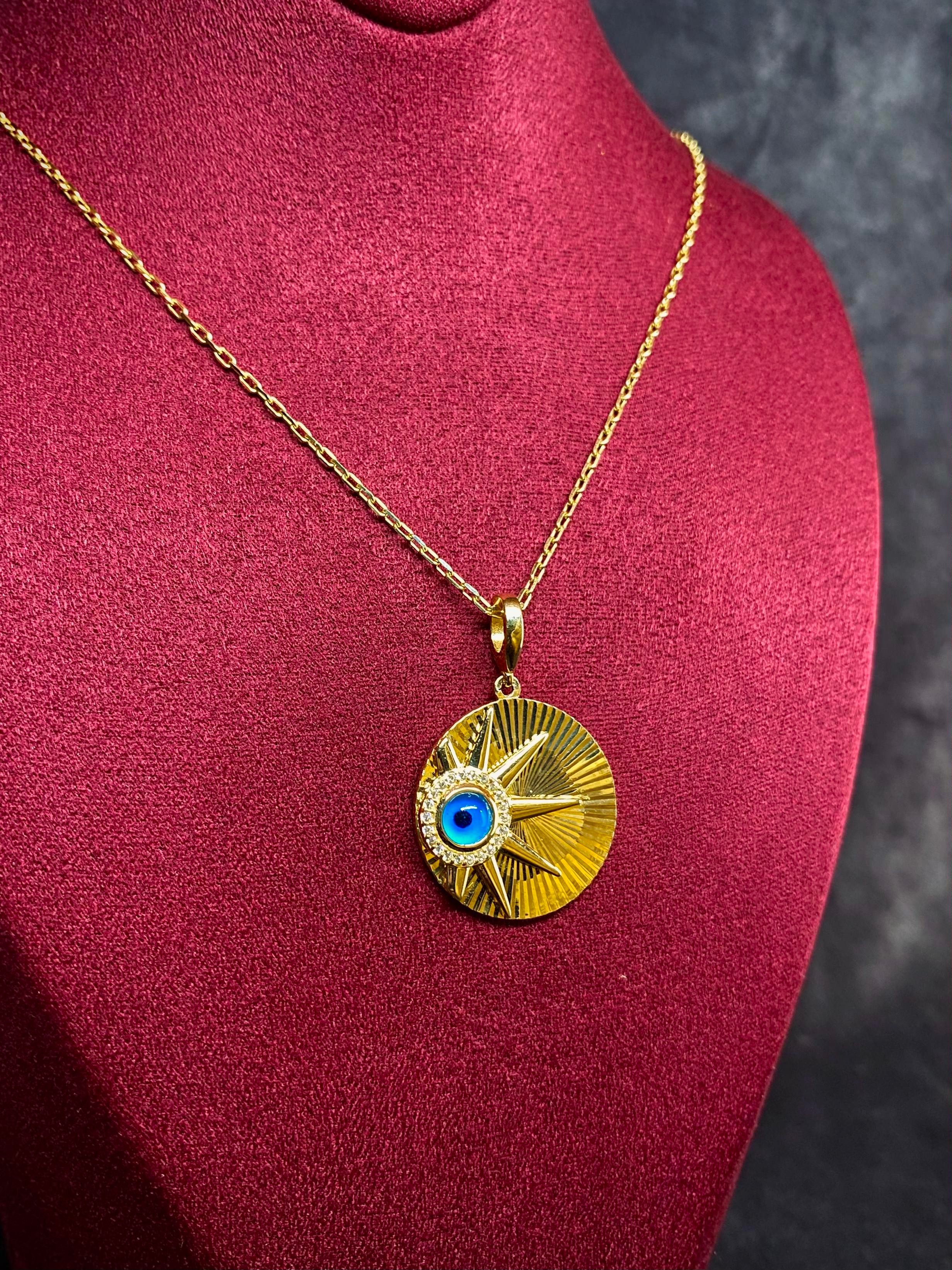 14 K Kalemli Madalyon Altın Göz Kolye