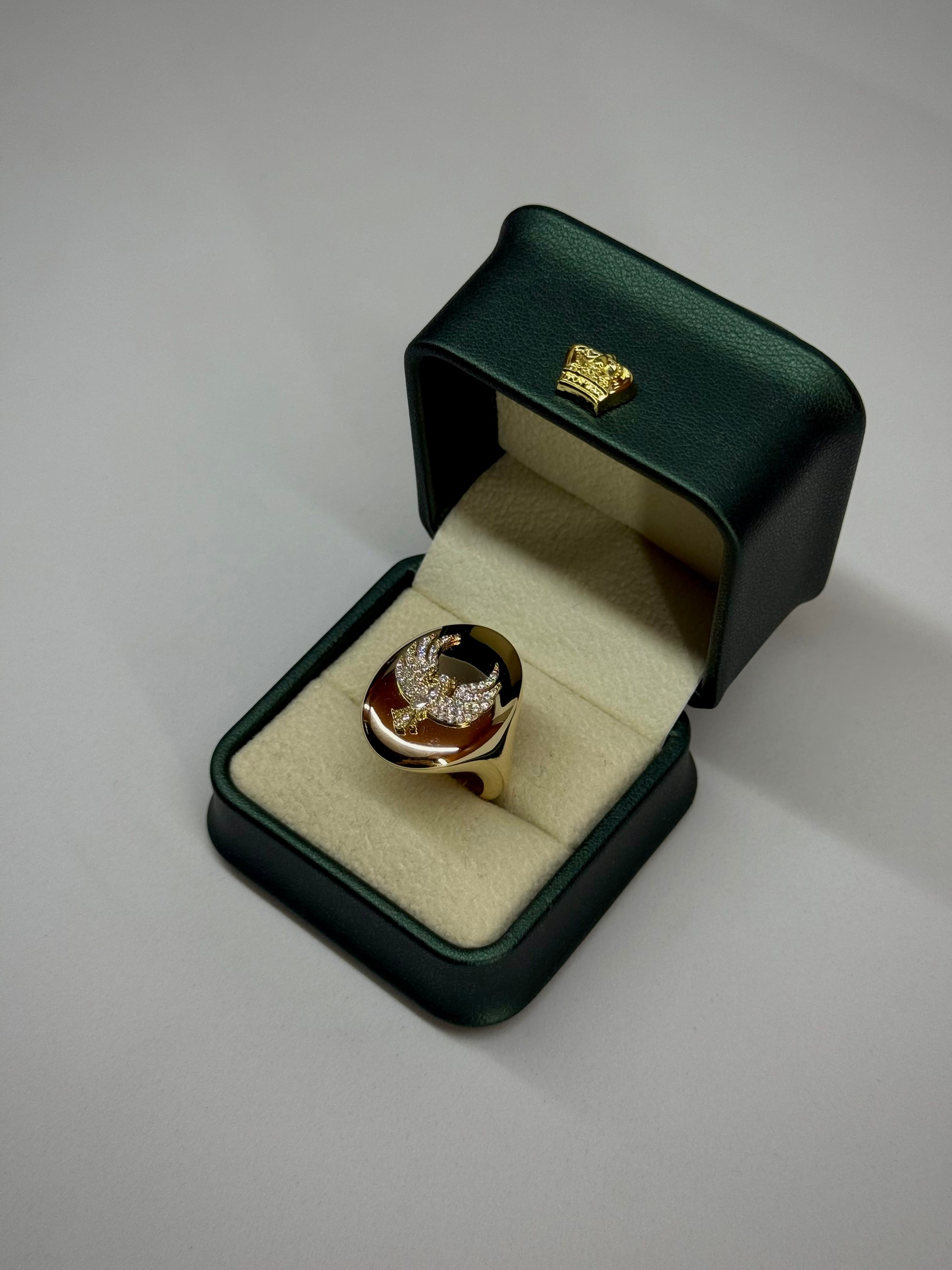 14 K Taşlı Anka Kuşu Oval ALtın Yüzük