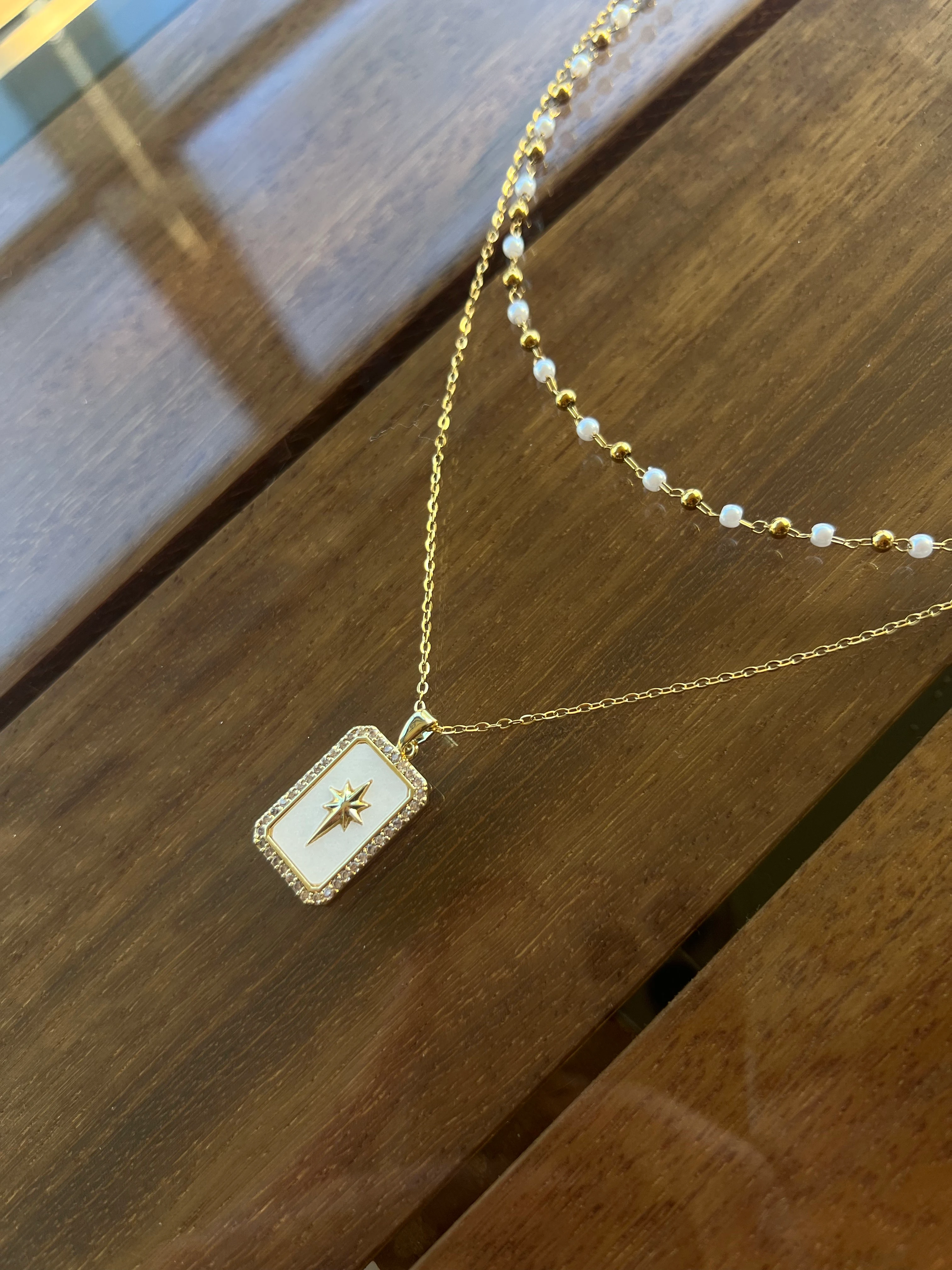 2 li İnci Detay Kutup Yıldızı Kolye