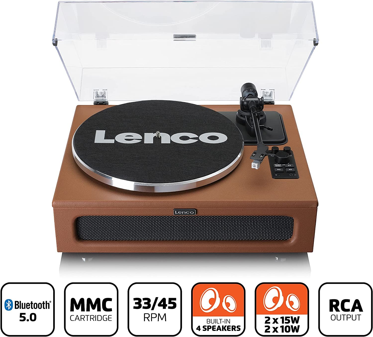 Lenco LS-430BN 4 DAHİLİ HOPARLÖRLÜ BLUETOOTHLU PİKAP PLAK ÇALAR – KAHVERENGİ