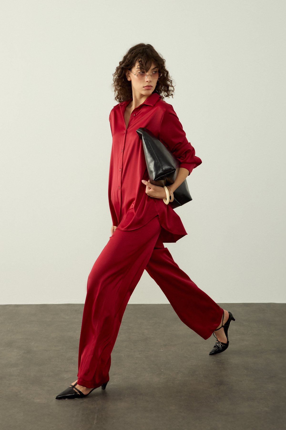 HANNAH SATEN PANTOLON - BORDO