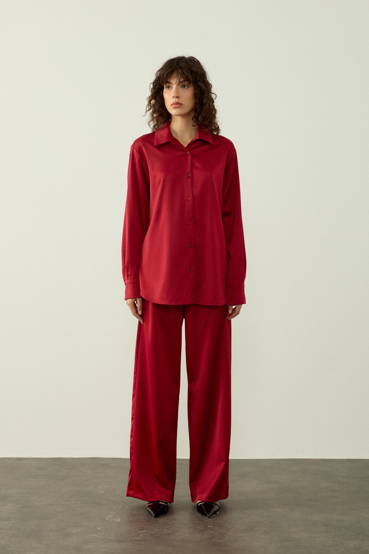 HANNAH SATEN PANTOLON - BORDO