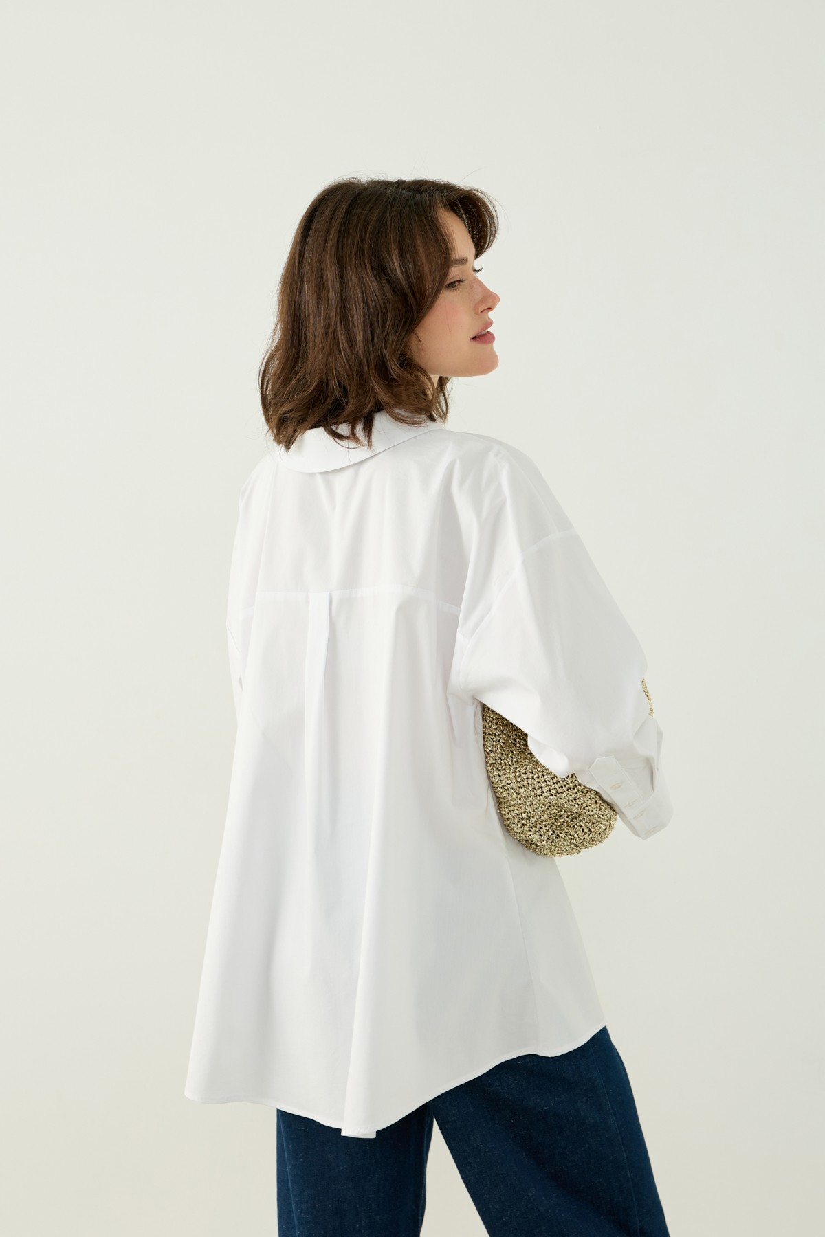 PİLE DETAYLI OVERSIZE GÖMLEK - BEYAZ