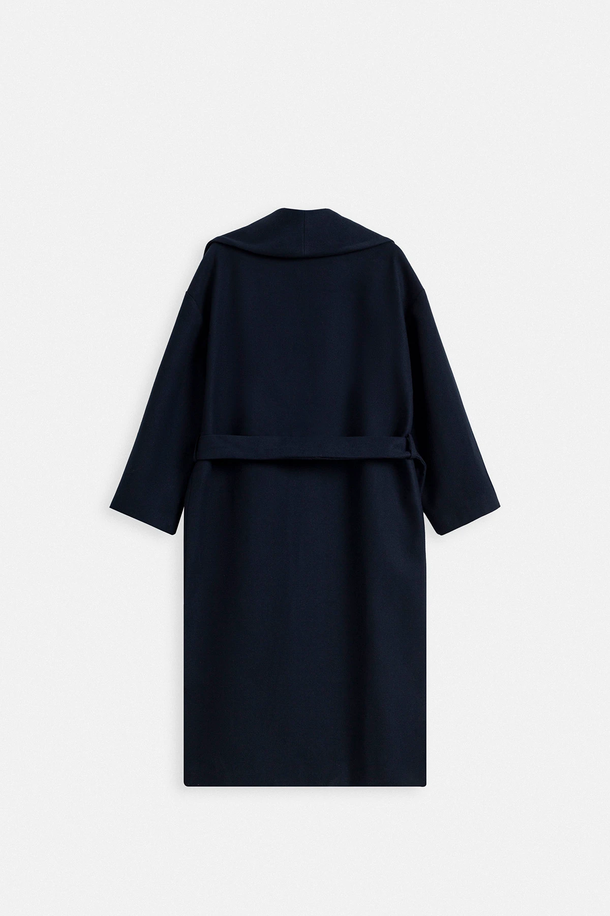 YÜN KARIŞIMLI OVERSIZE UZUN KABAN - LACİVERT