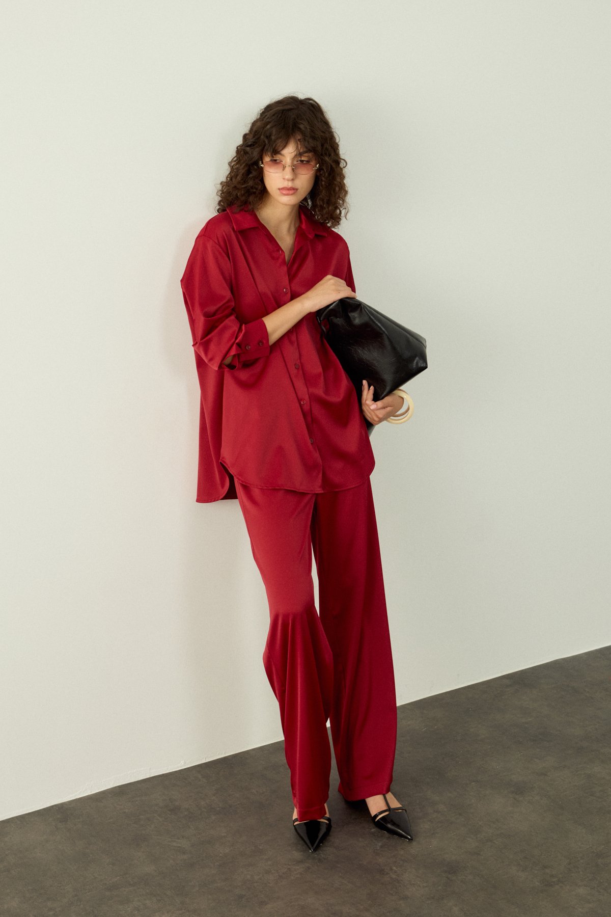 HANNAH SATEN PANTOLON - BORDO