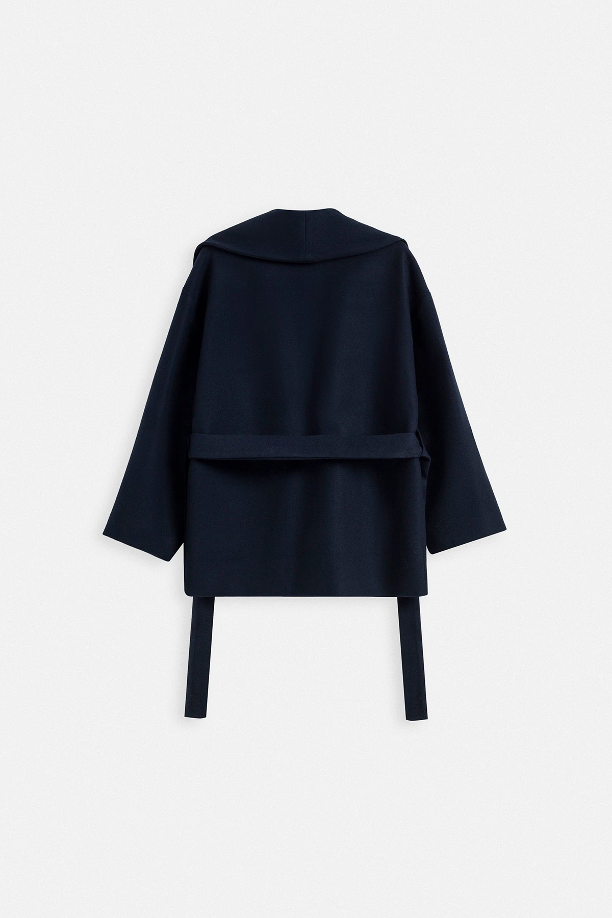 YÜN KARIŞIMLI OVERSIZE KISA KABAN - LACİVERT