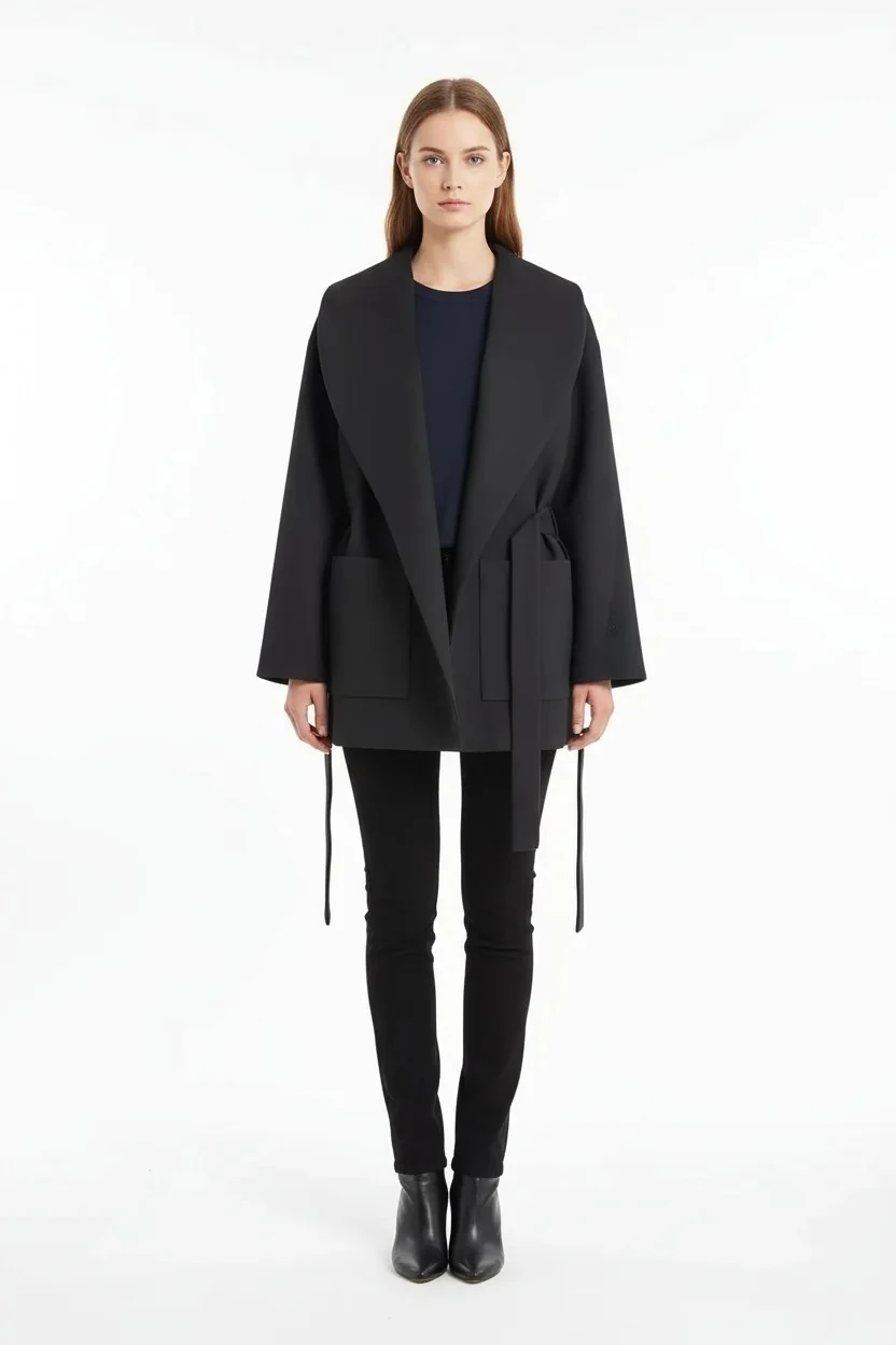 PAMUK KARIŞIMLI OVERSIZE KISA KABAN - ANTRASİT