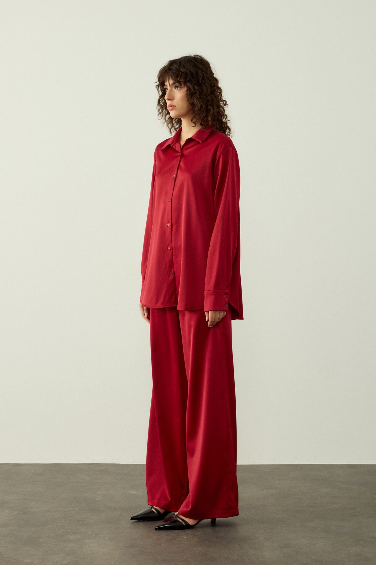 HANNAH SATEN PANTOLON - BORDO
