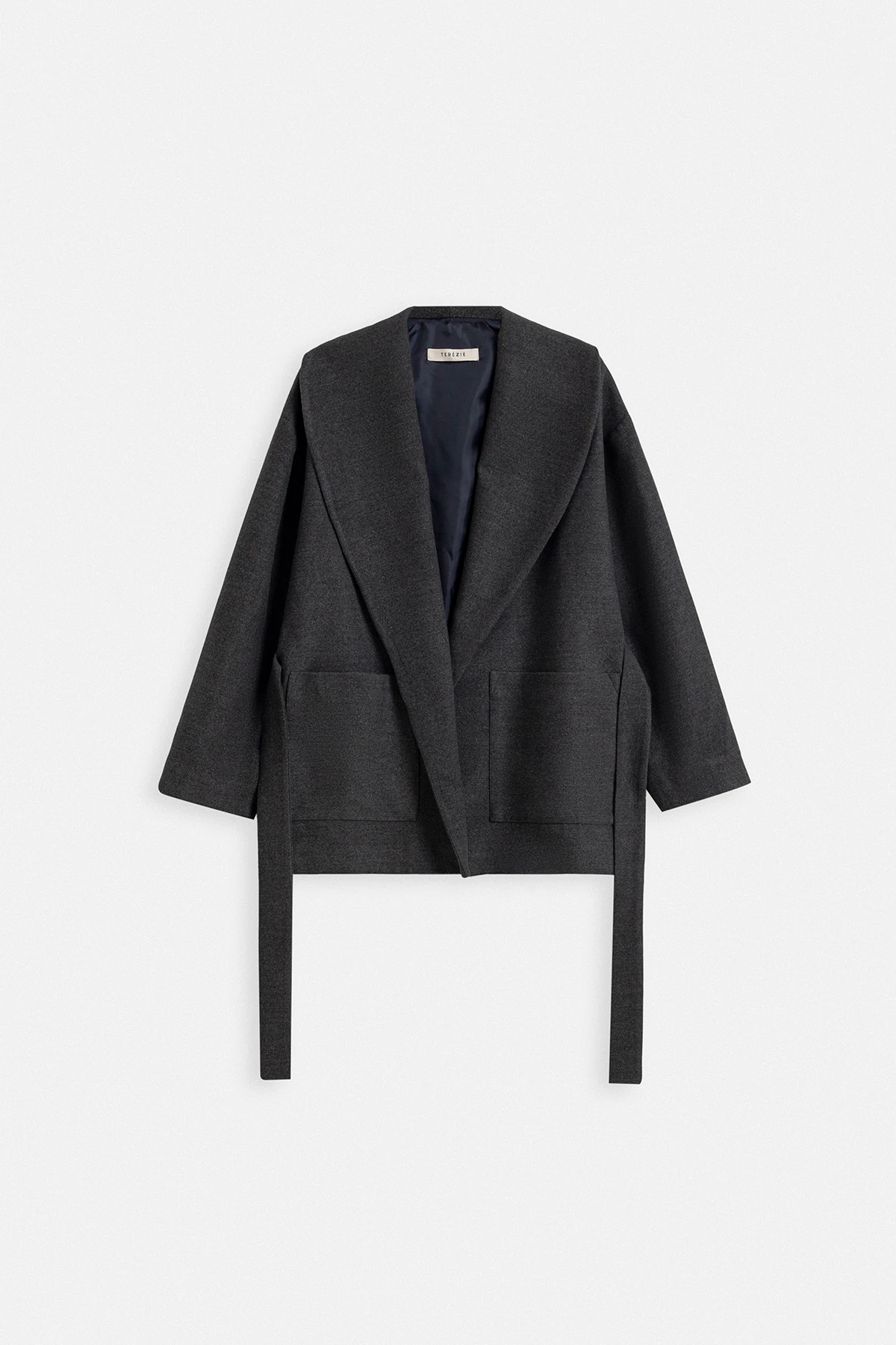 PAMUK KARIŞIMLI OVERSIZE KISA KABAN - ANTRASİT