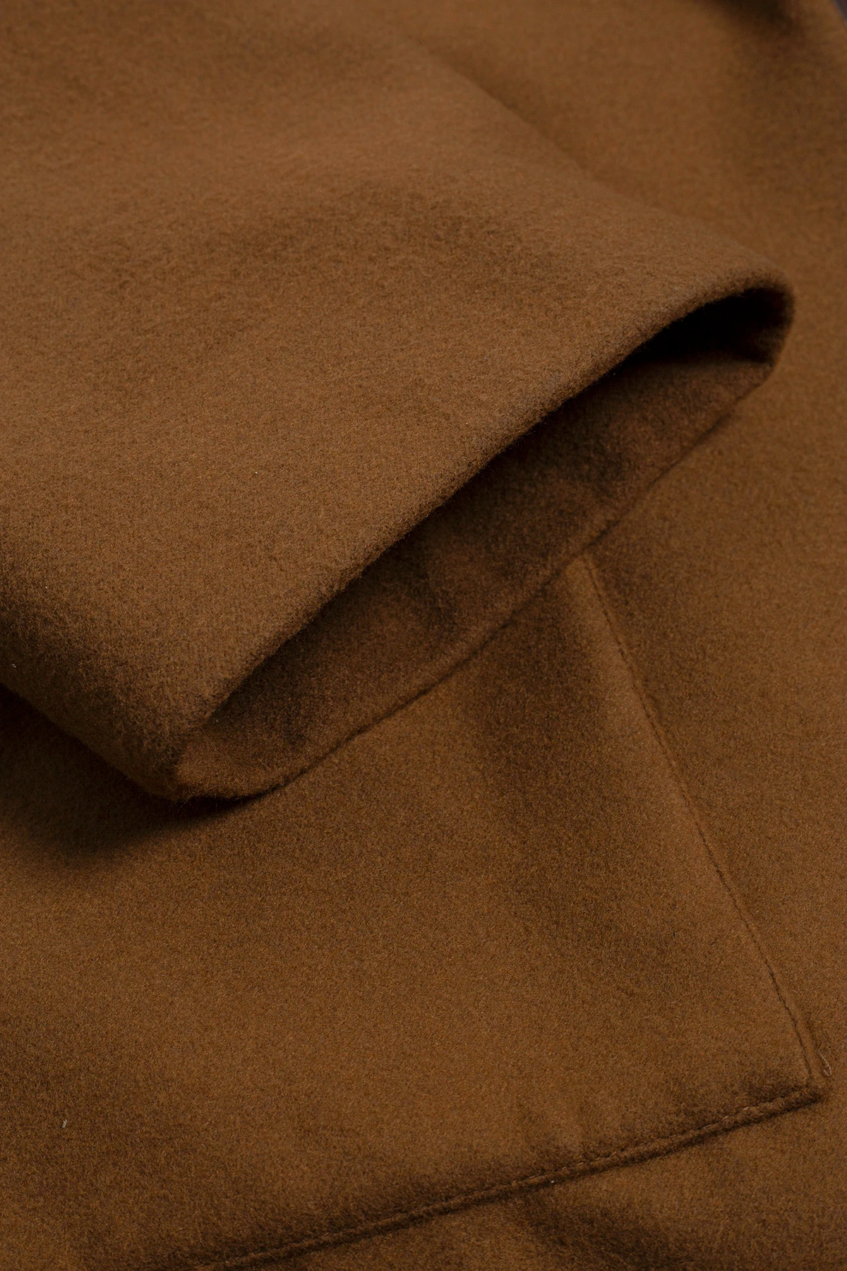 YÜN KARIŞIMLI OVERSIZE UZUN KABAN - KAHVE