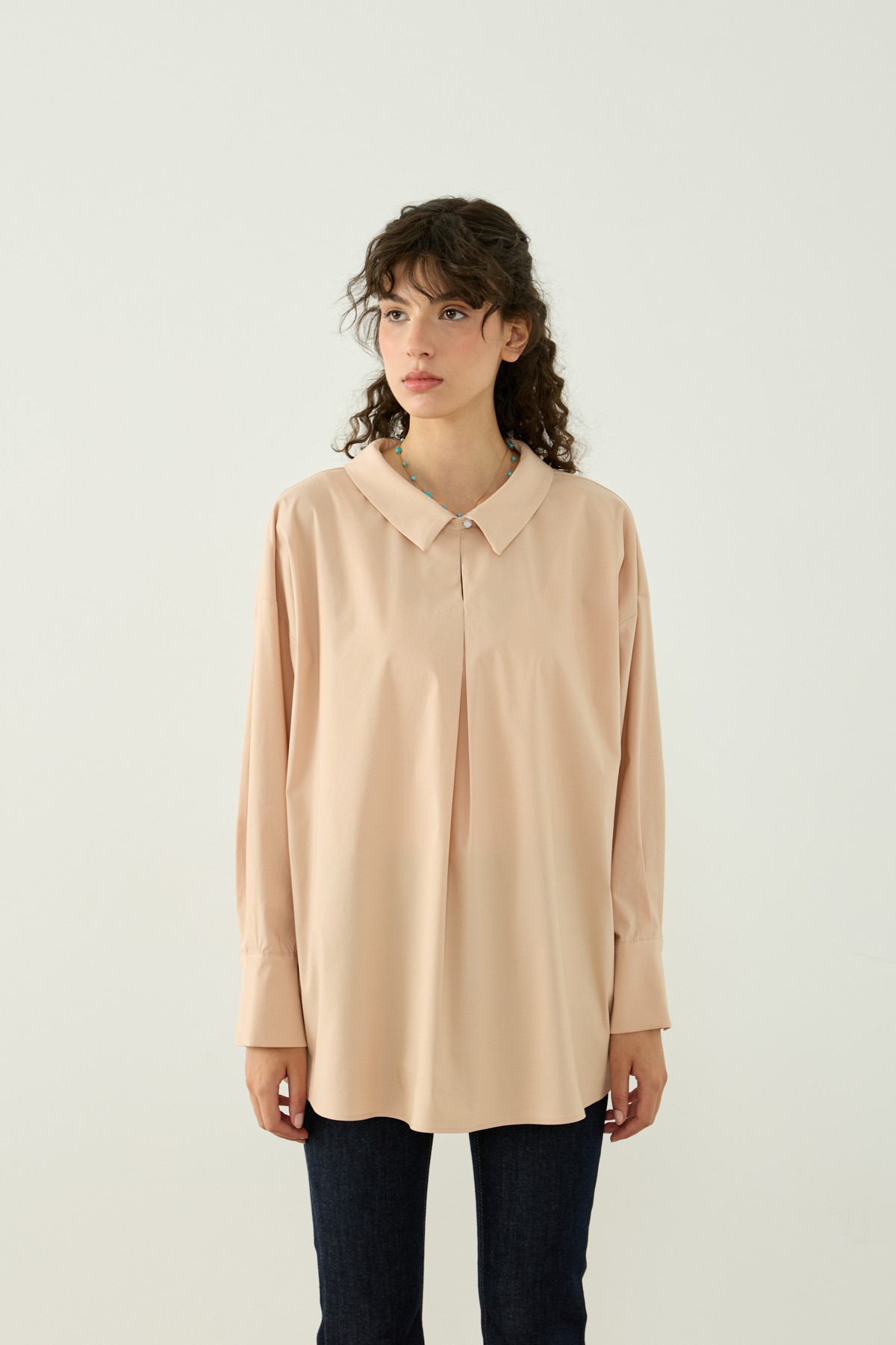 PİLE DETAYLI OVERSIZE GÖMLEK - BEJ