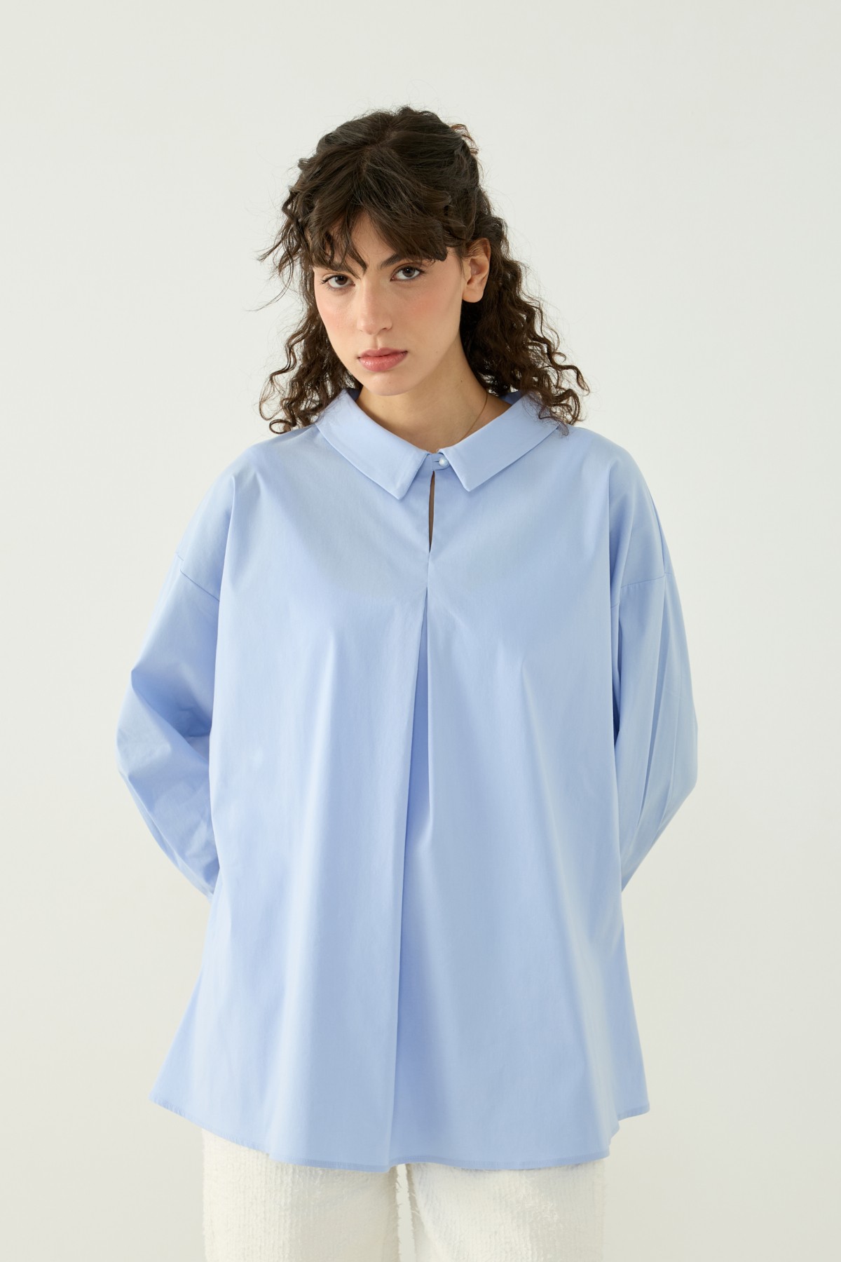 PİLE DETAYLI OVERSIZE GÖMLEK