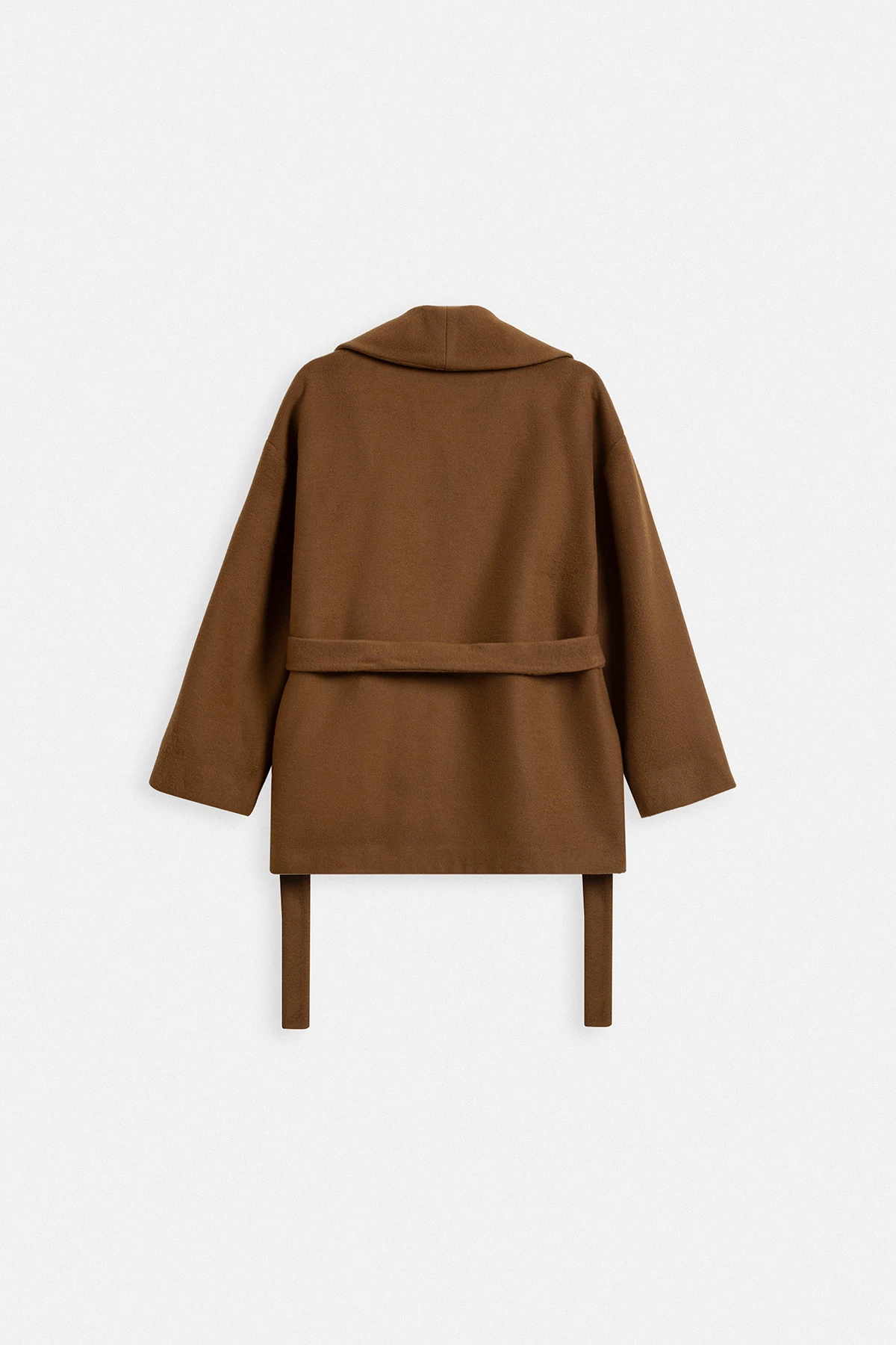 YÜN KARIŞIMLI OVERSIZE KISA KABAN - KAHVE