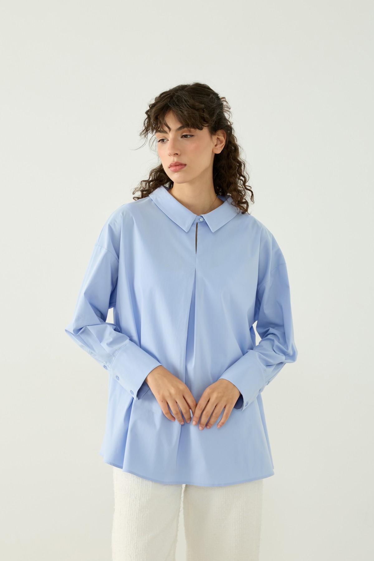 PİLE DETAYLI OVERSIZE GÖMLEK