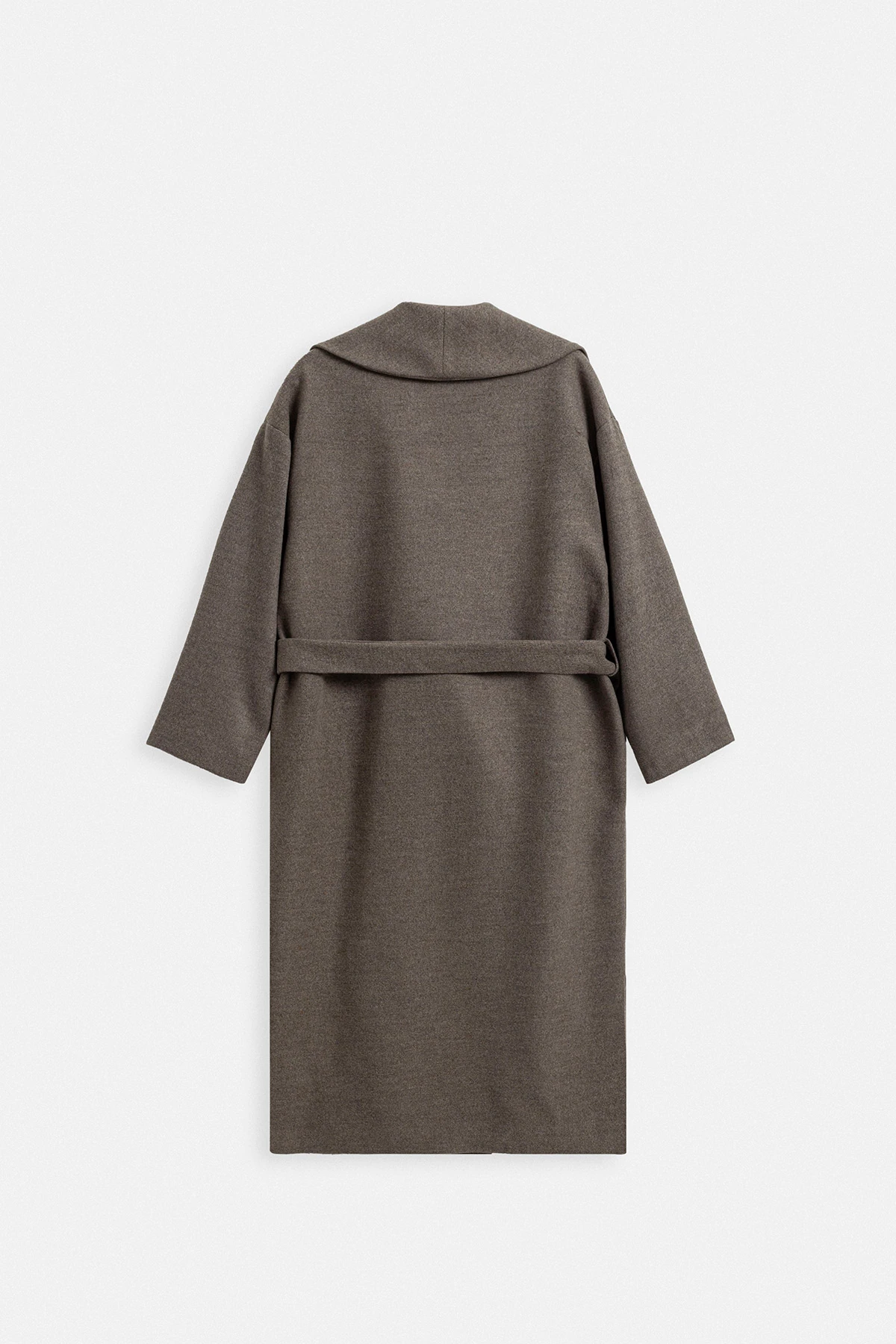 YÜN KARIŞIMLI OVERSIZE UZUN KABAN - VİZON