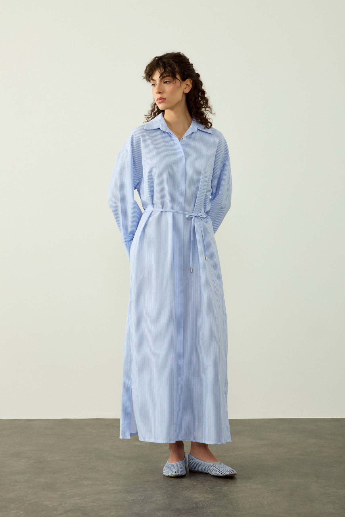 ÇİZGİLİ OVERSIZE POPLİN ELBİSE