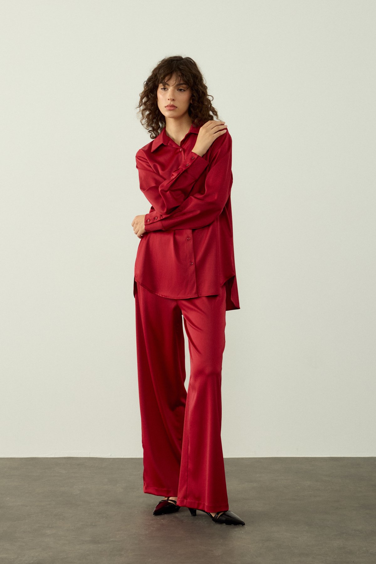 HANNAH SATEN PANTOLON - BORDO