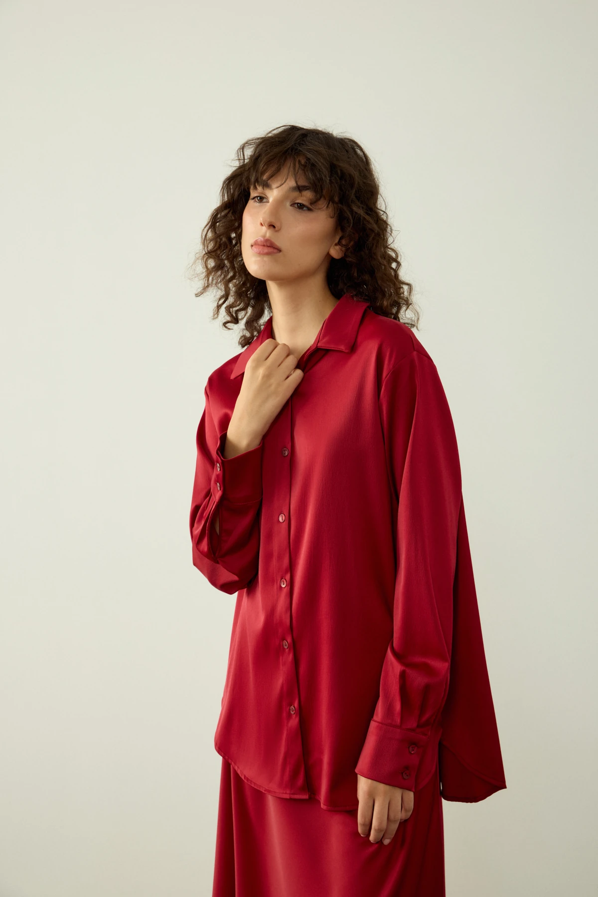 HANNAH SATEN GÖMLEK - BORDO