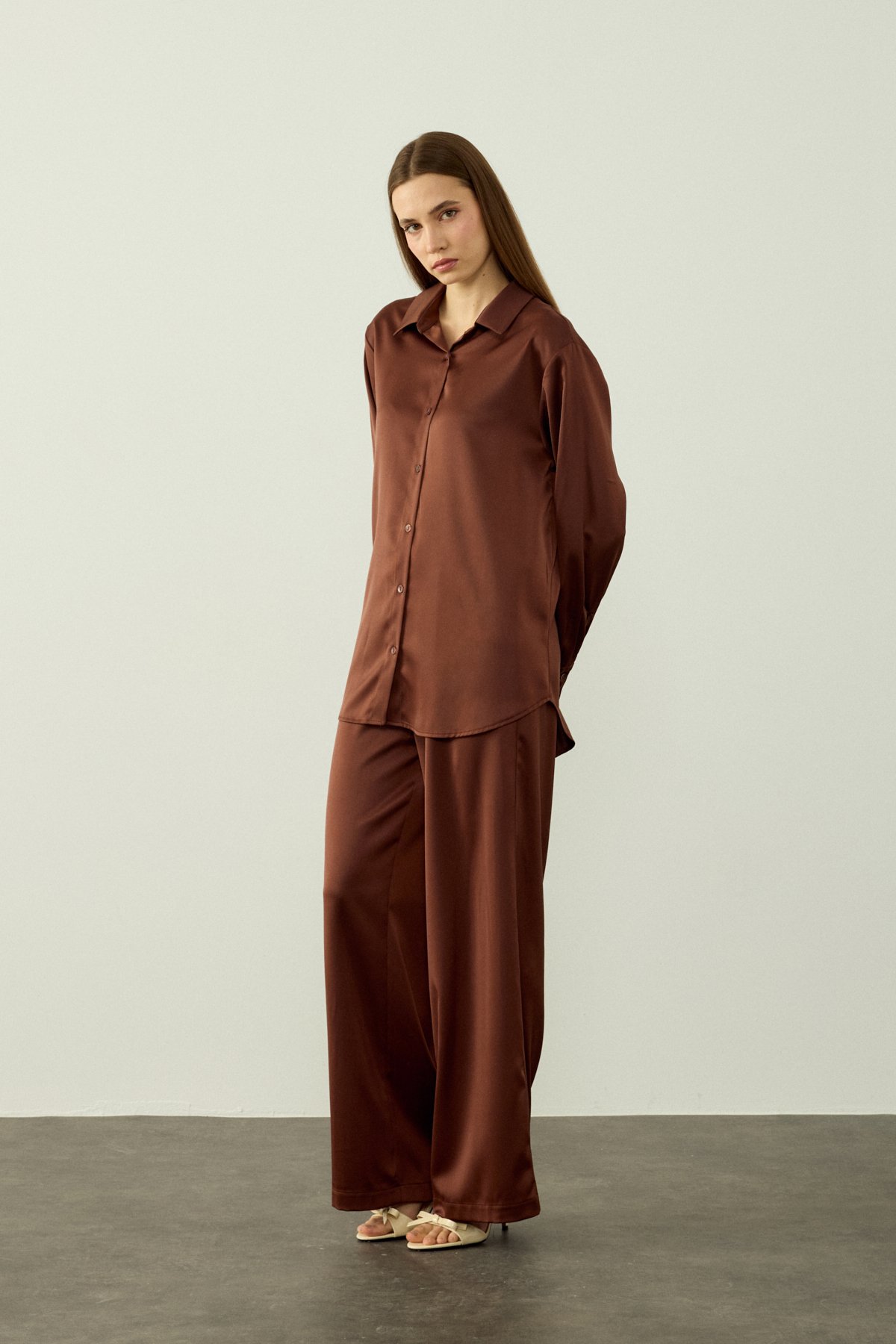 HANNAH SATEN PANTOLON - KAHVE