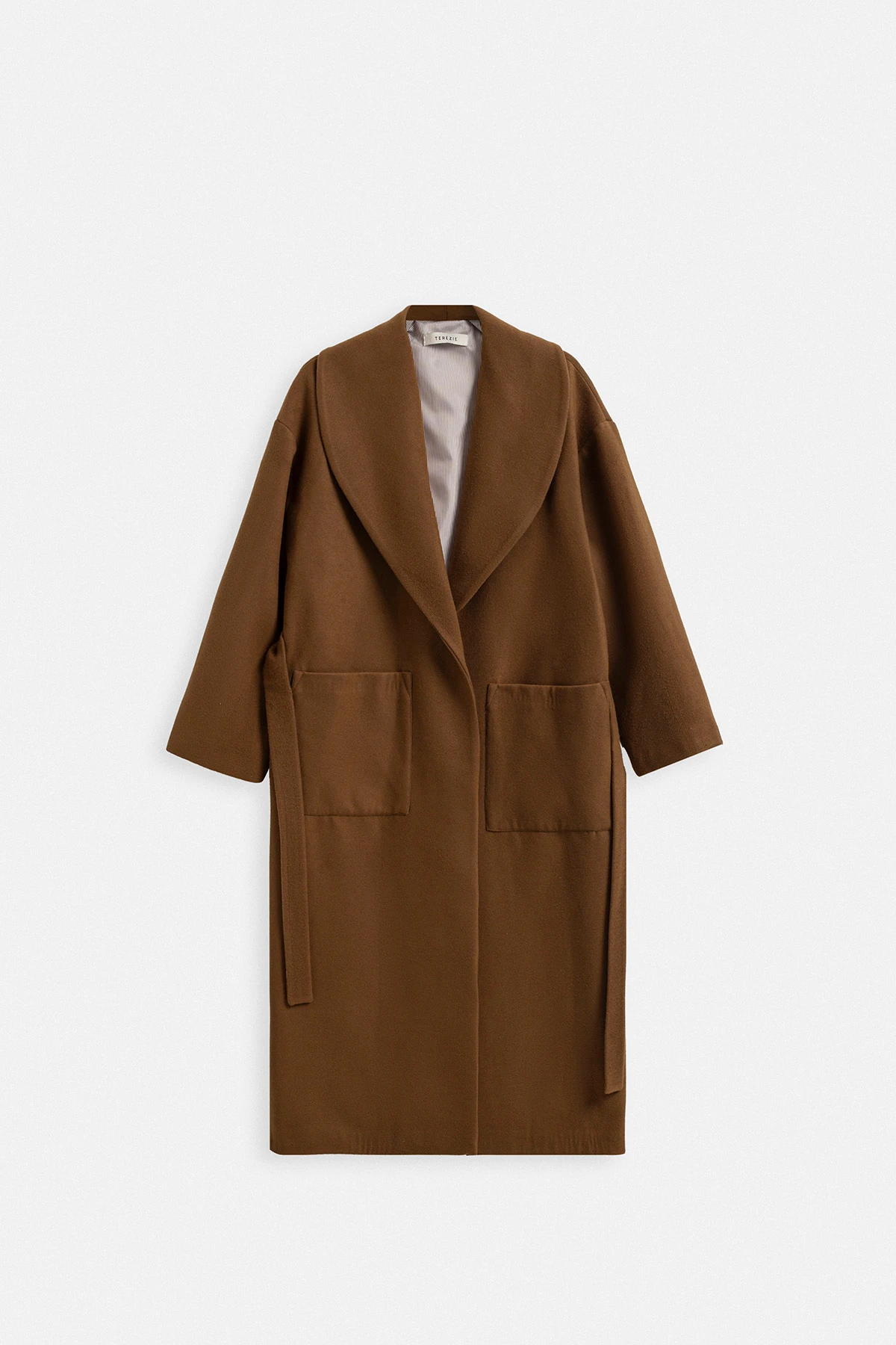 YÜN KARIŞIMLI OVERSIZE UZUN KABAN - KAHVE