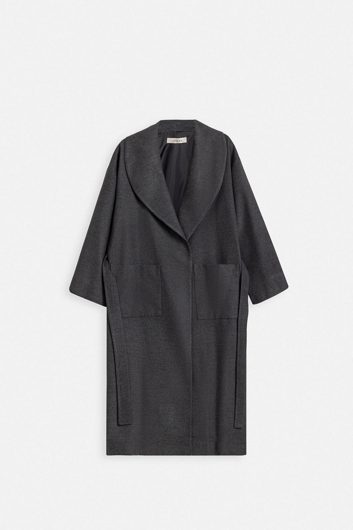 PAMUK KARIŞIMLI OVERSIZE UZUN KABAN - ANTRASİT