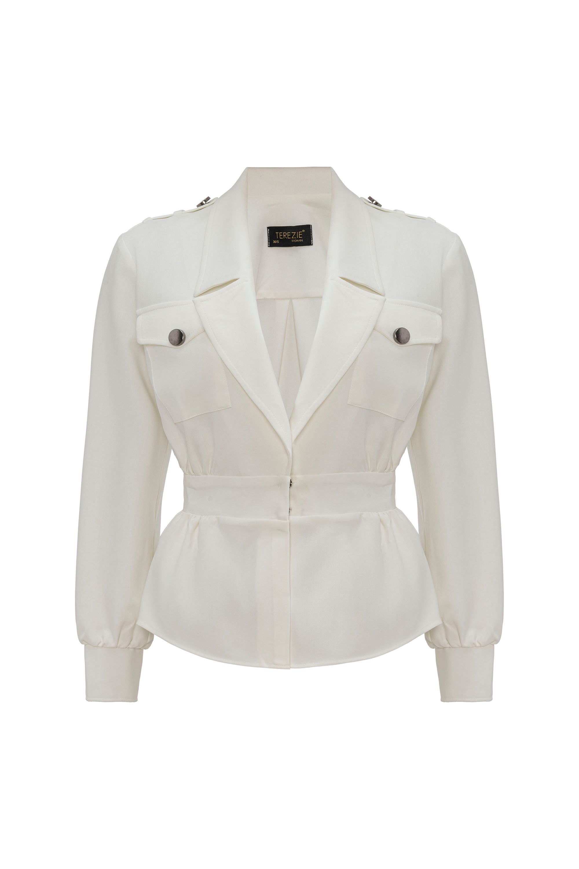 DÜĞME DETAYLI BLAZER CEKET - BEYAZ