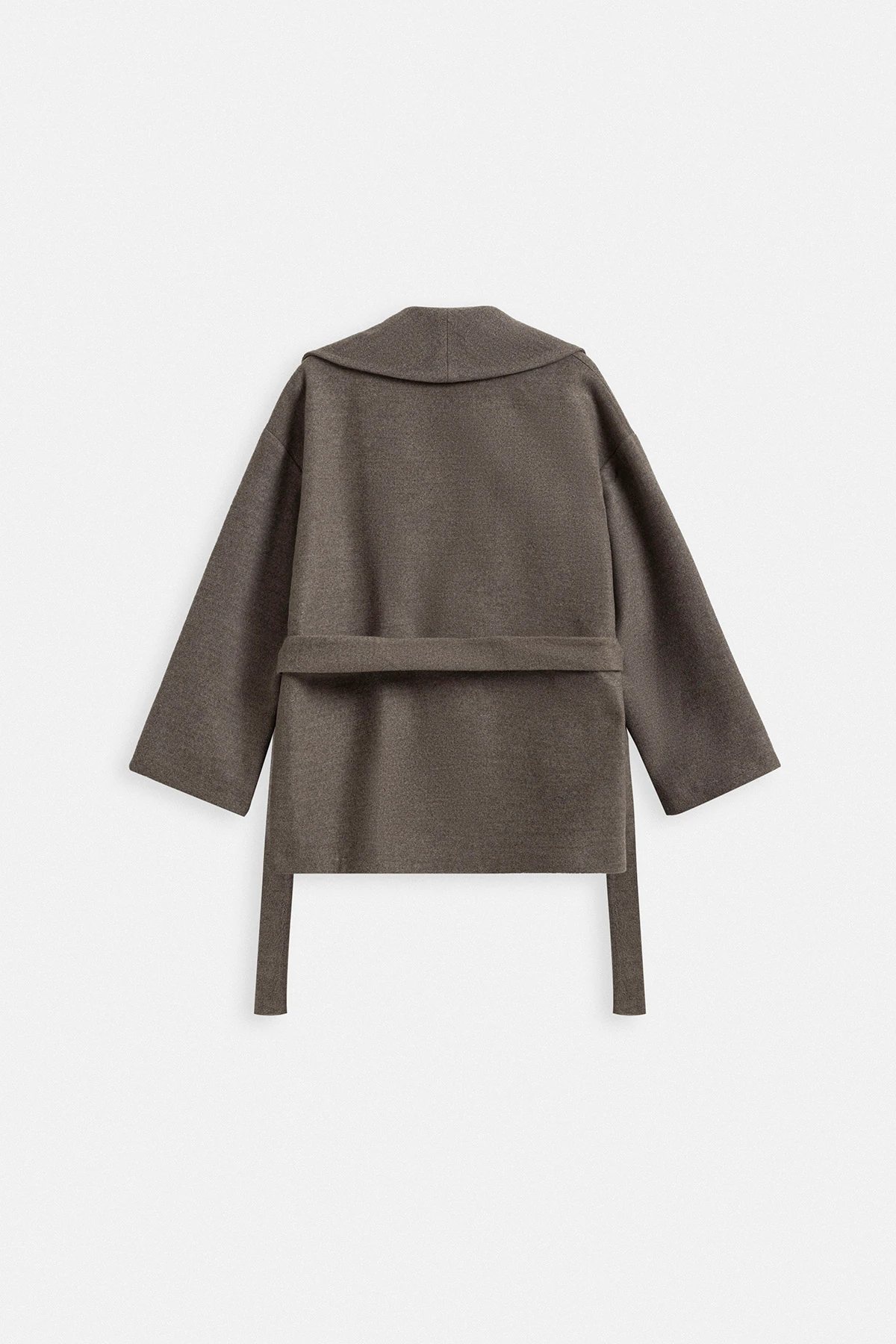 YÜN KARIŞIMLI OVERSIZE KISA KABAN - VİZON