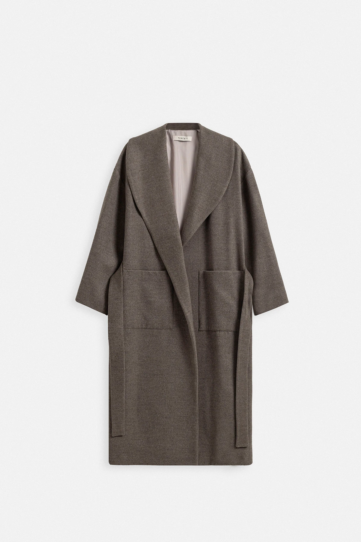 YÜN KARIŞIMLI OVERSIZE UZUN KABAN - VİZON