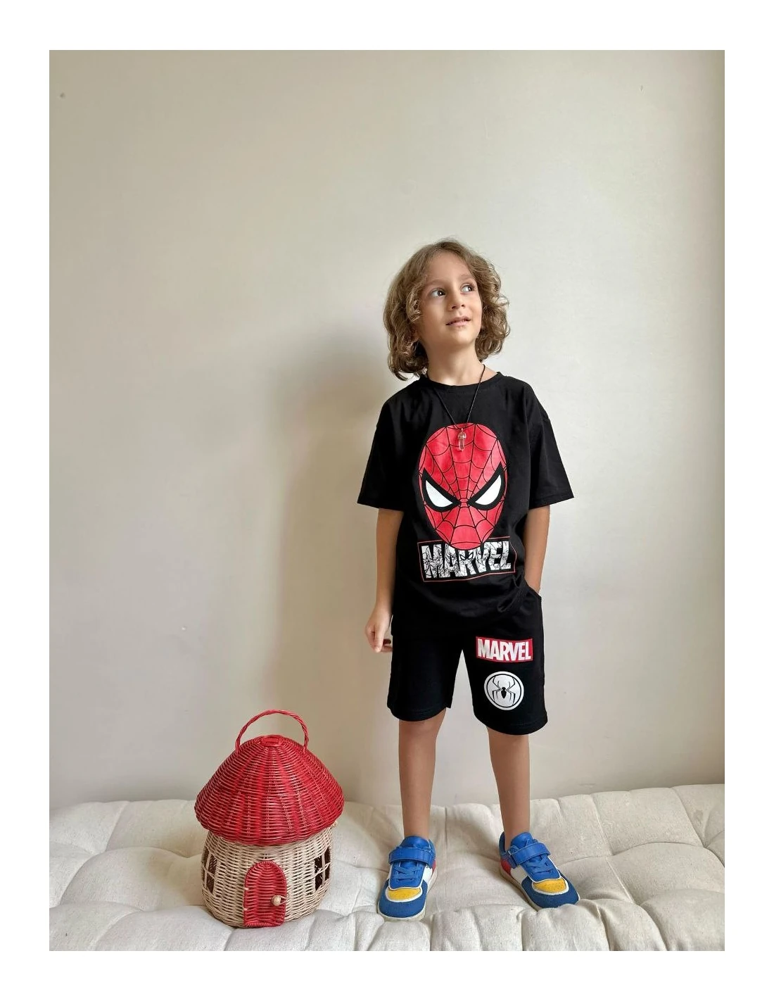 Yeni Sezon 2'li Spiderman Baskılı Şortlu Takım Erkek