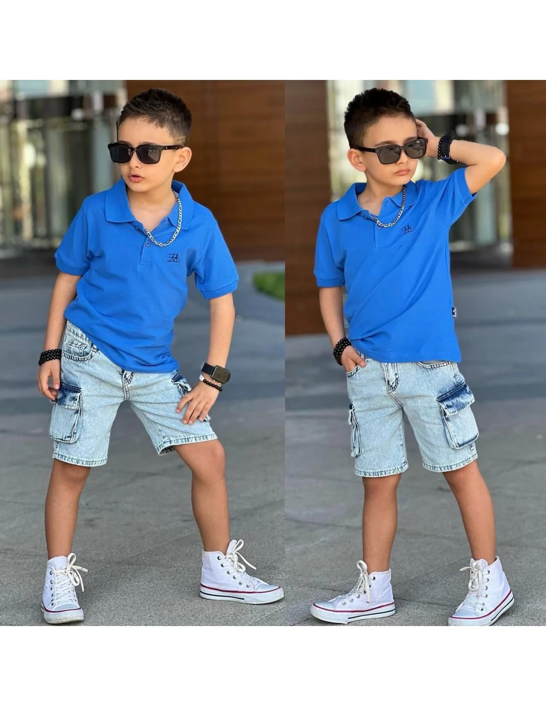 2'li Kot Şort & Lacivert Tişört Takım Erkek