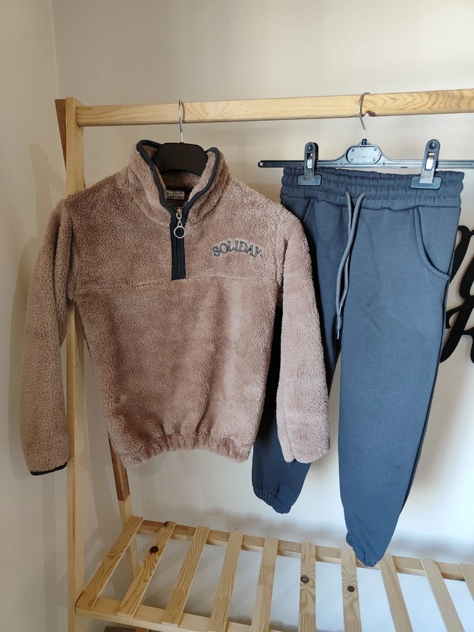 Unisex 2'li Peluş Şortlu Takım (Kahverengi)