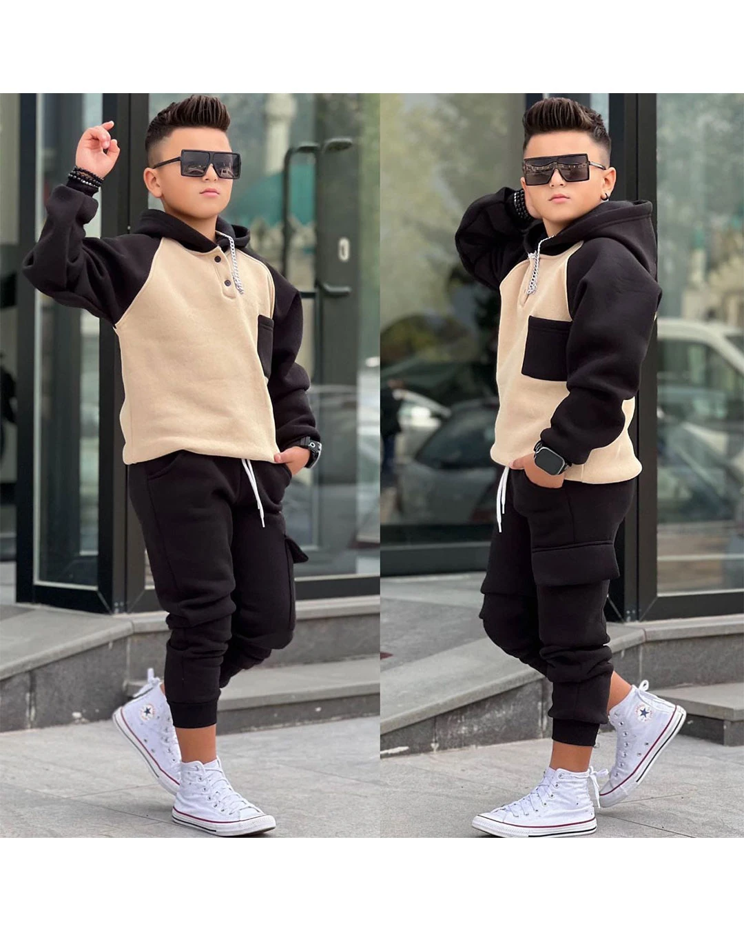  3 İplik Şardonlu Kapüşonlu Takım / Full Likralı Kumaş