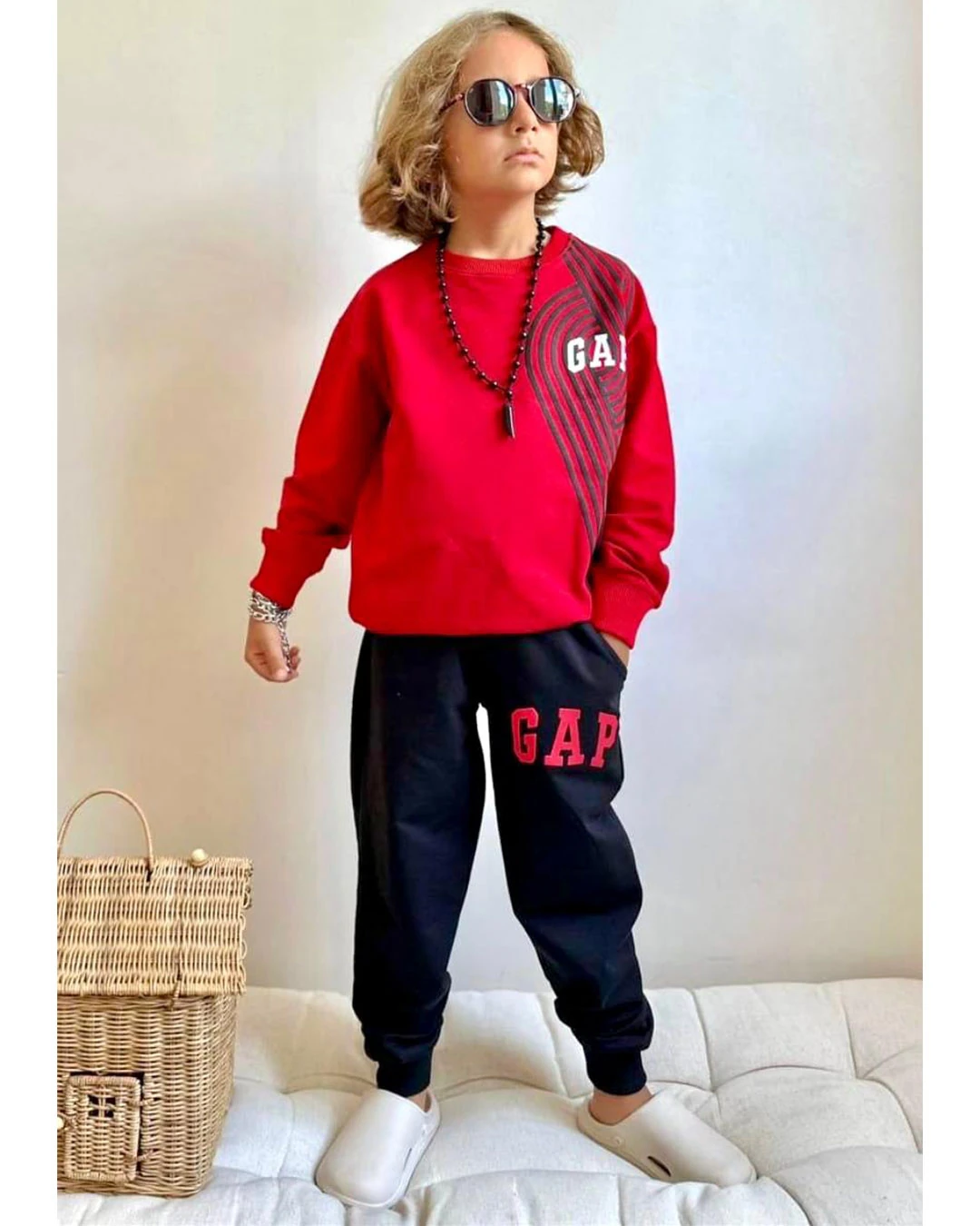 2’li Kırmızı-Siyah GAP Baskılı Eşofmanlı Takım Erkek