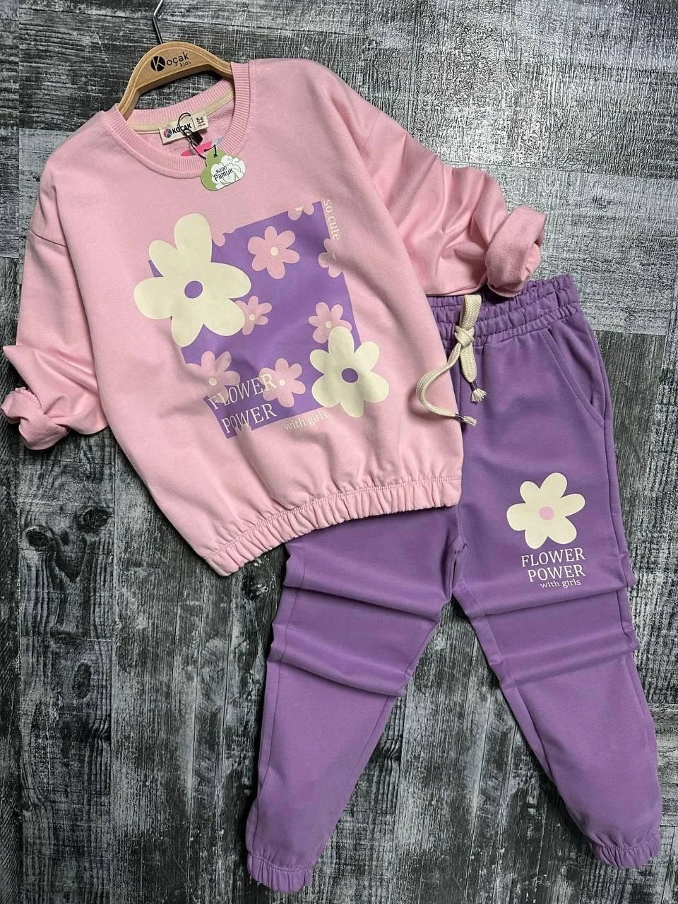 Papatya Desen Pembe-Mor İkili Kız Takım