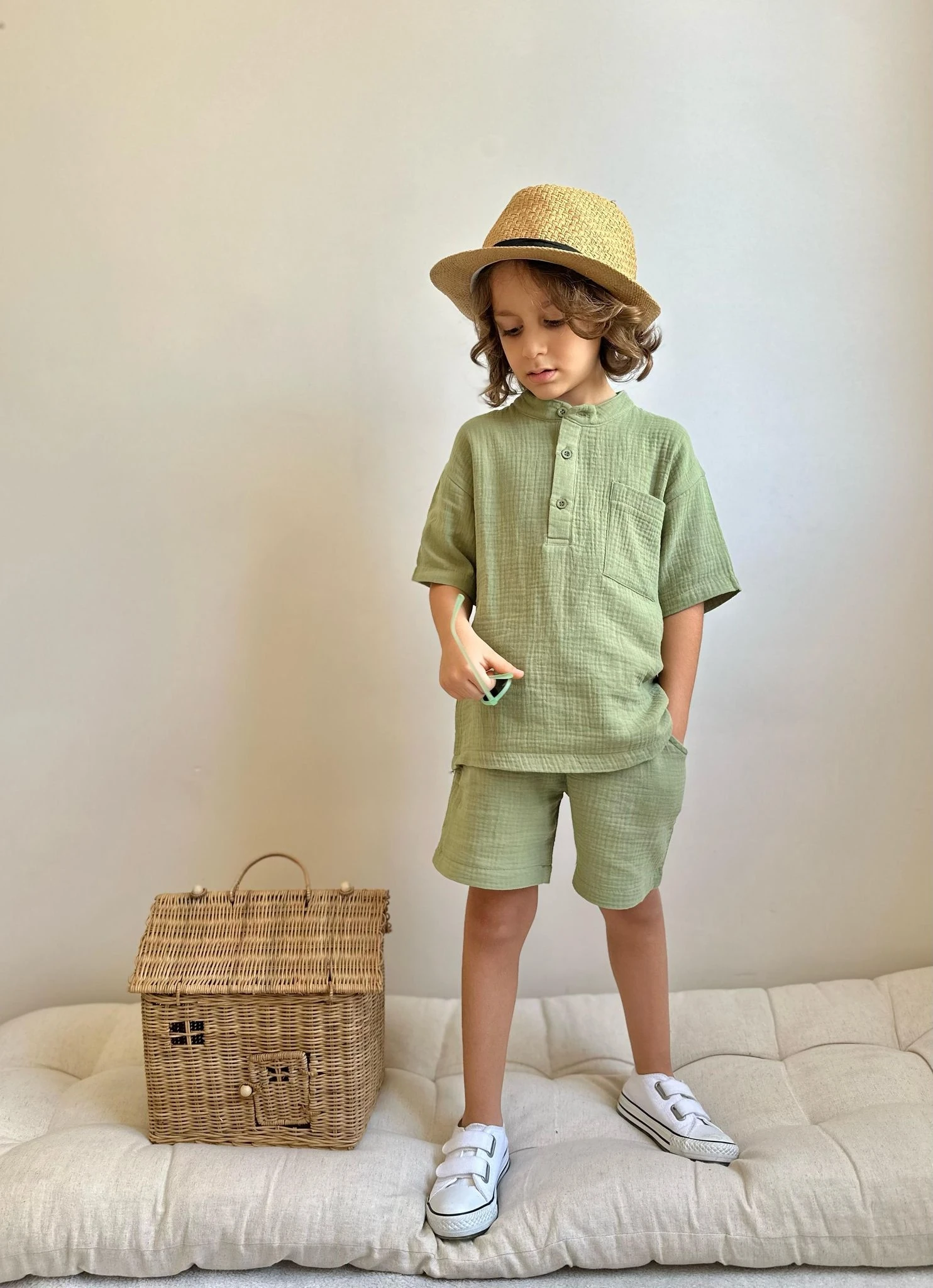 2'li Yeşil Müslin Şortlu Takım Erkek