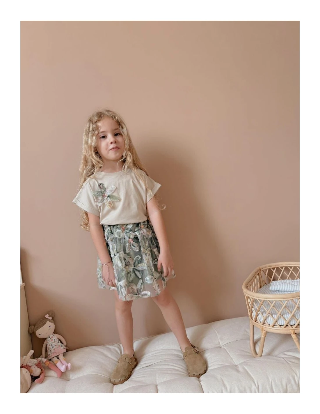 2'li Zambak Detaylı Etekli Takım Kız (Yeşil)