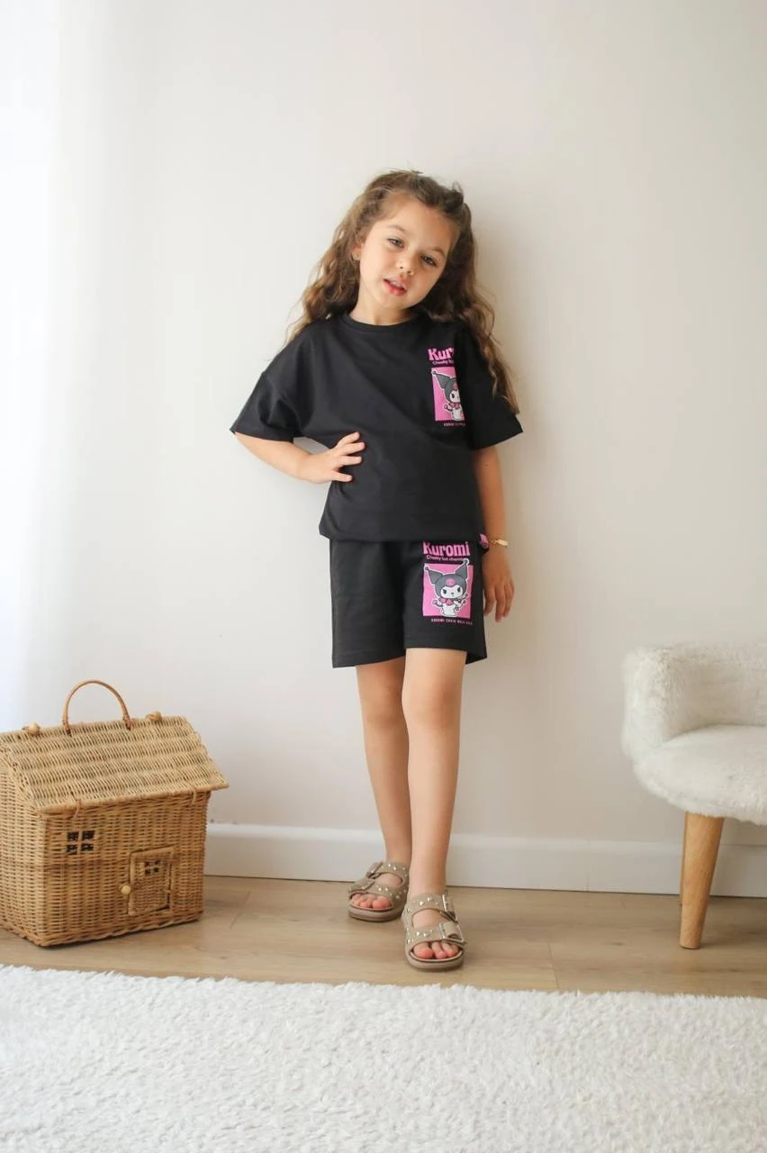 2'li Pembe Kuromi Baskılı Şortlu Takım Kız