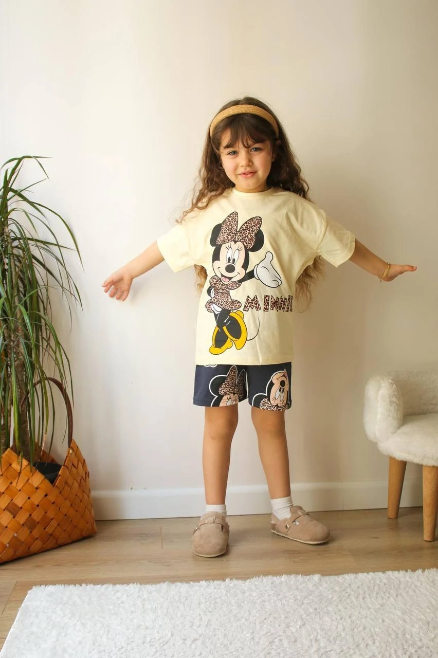 Yeni Sezon 2'li Micky Mouse Baskılı Şortlu Takım Kız