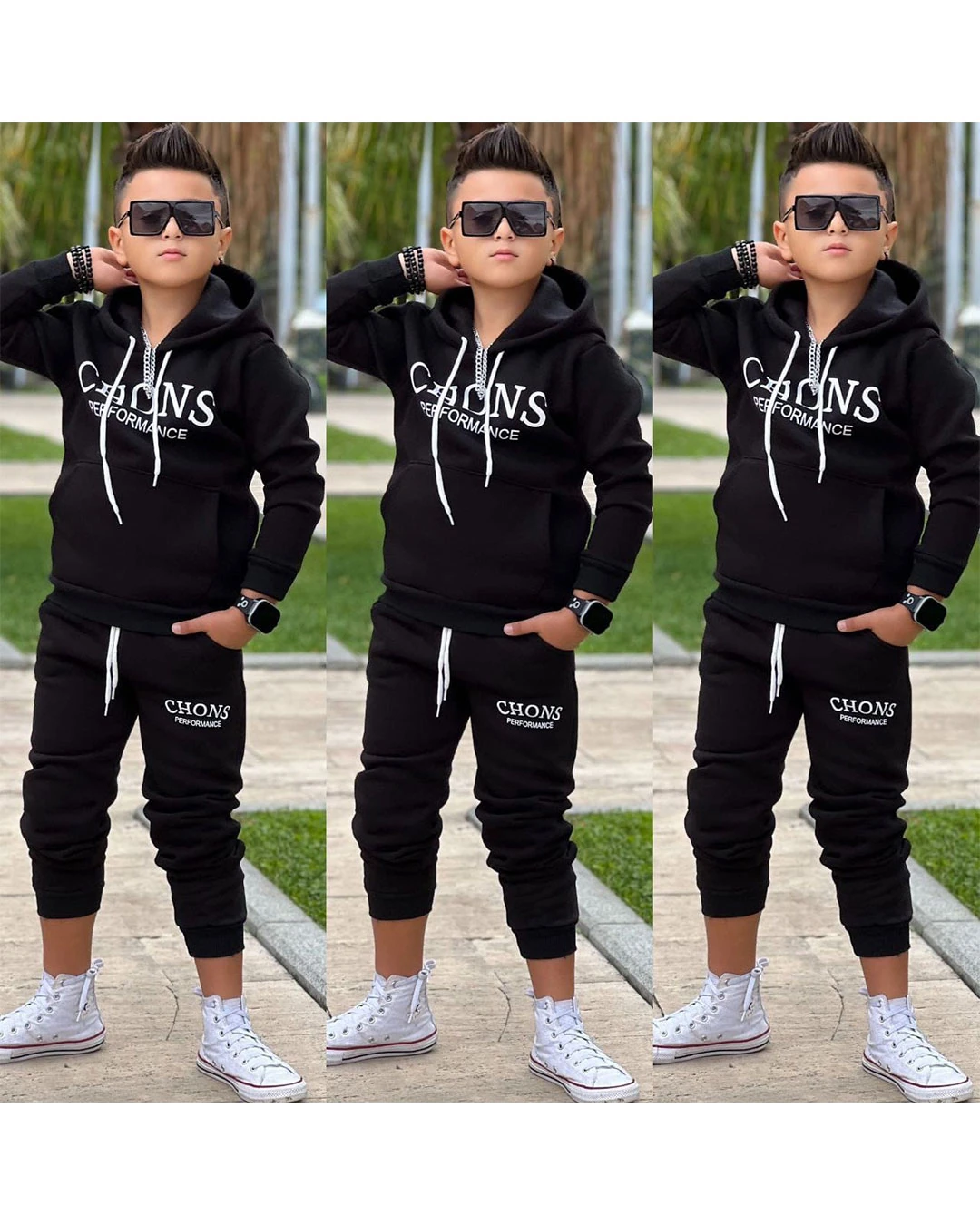  Chons 3 İplik Şardonlu Kapüşonlu Takım / Full Likralı Kumaş