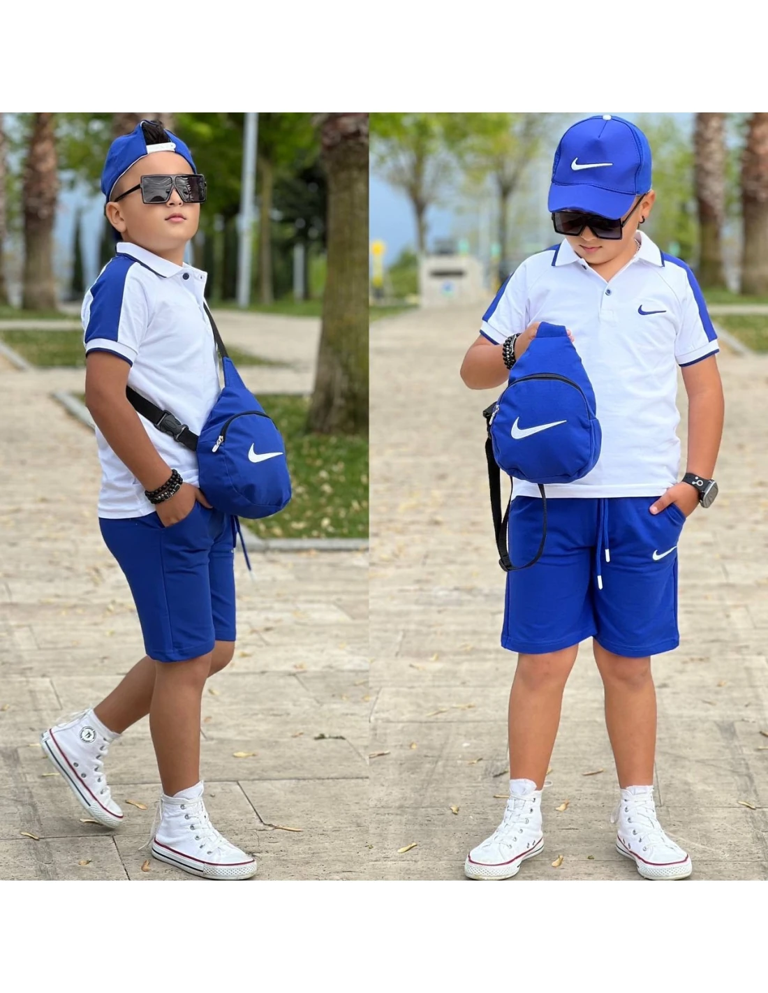 4'lü Şapkalı Mavi Takım