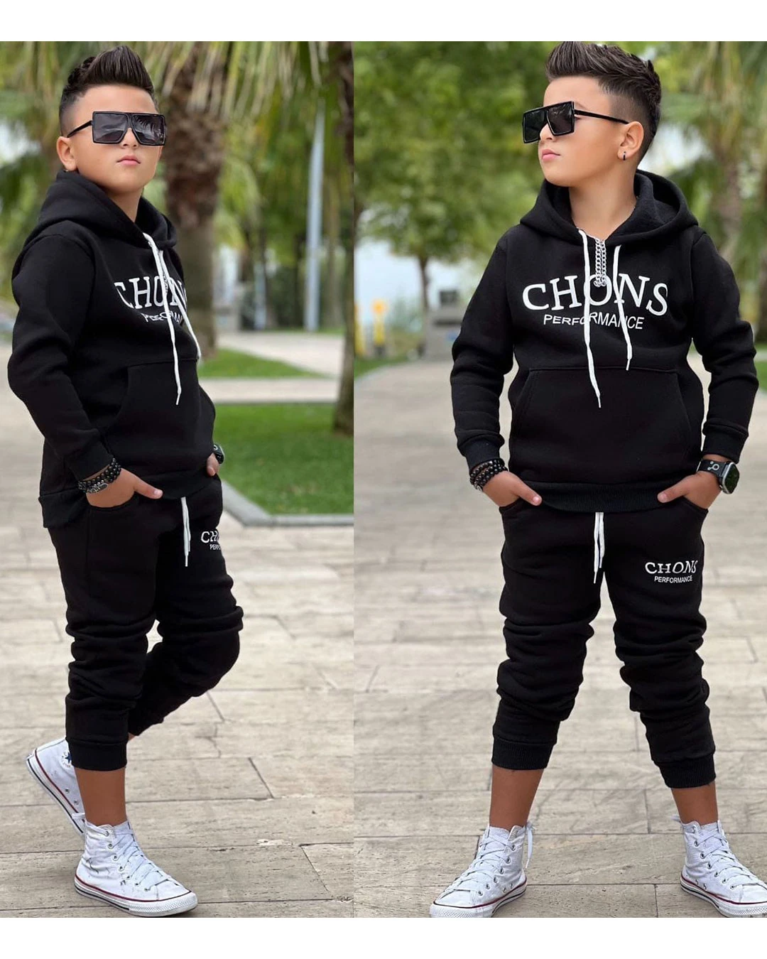  Chons 3 İplik Şardonlu Kapüşonlu Takım / Full Likralı Kumaş