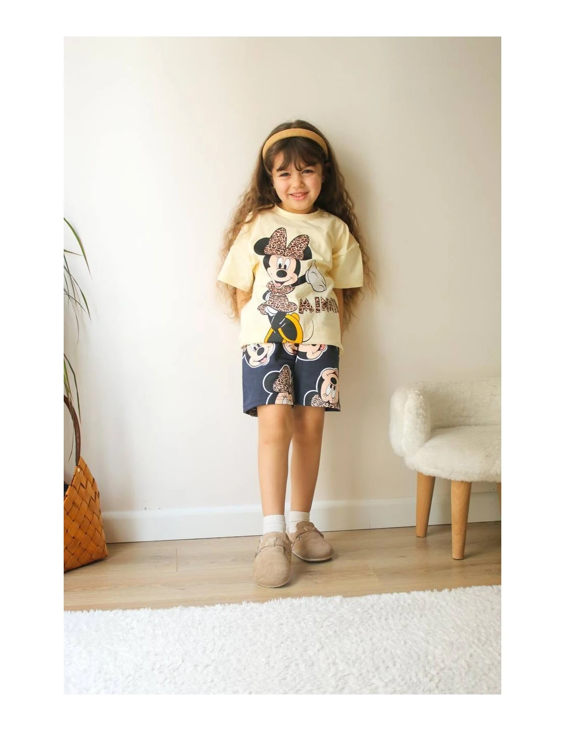 Yeni Sezon 2'li Micky Mouse Baskılı Şortlu Takım Kız