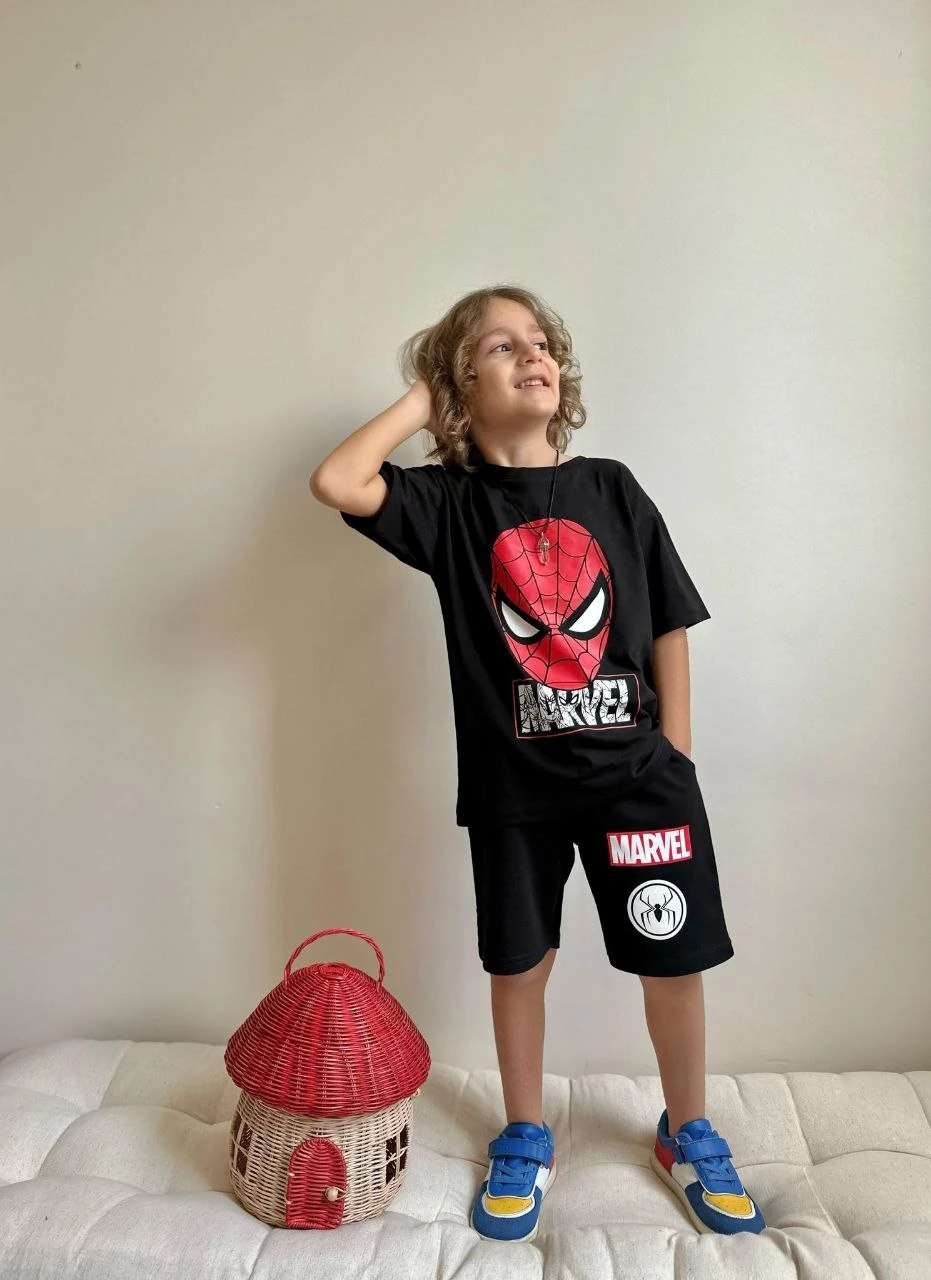 Yeni Sezon 2'li Spiderman Baskılı Şortlu Takım Erkek